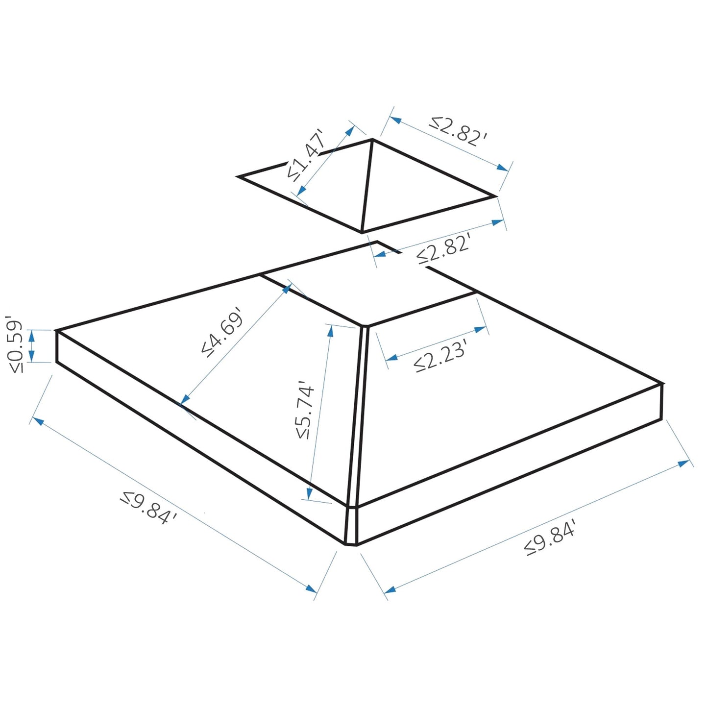 9.8' x 9.8' Square 2-Tier Gazebo Canopy Replacement Top Cover Outdoor Garden Sun Shade, Dark Grey Gazebo Canopy Replacement   at Gallery Canada