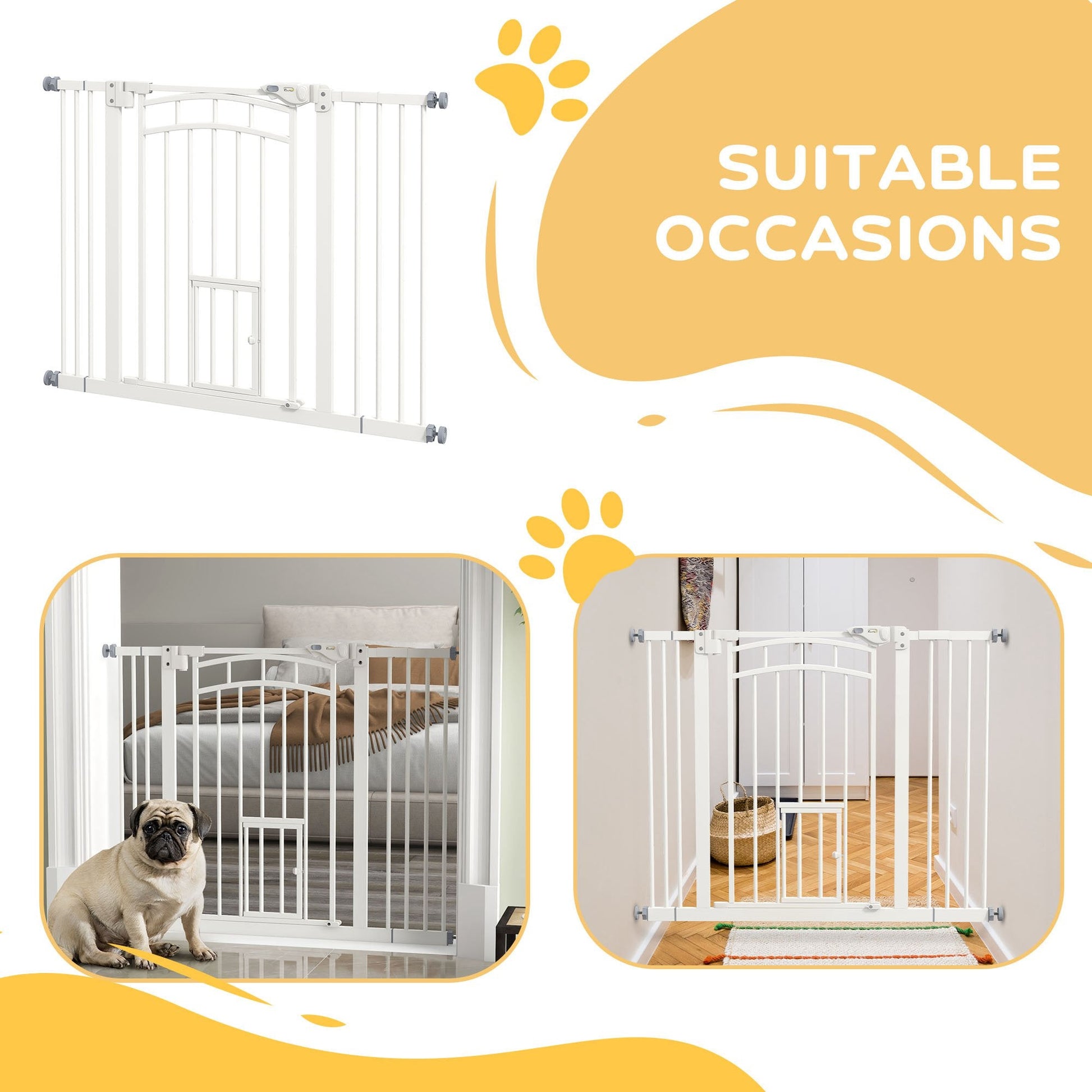 Auto-Close Pet Gate, Stair Gate with Cat Door, Double Locking for Doorways Hallways Stairs, Fits 29"-39.4" Wide, White Houses, Kennels & Pens   at Gallery Canada