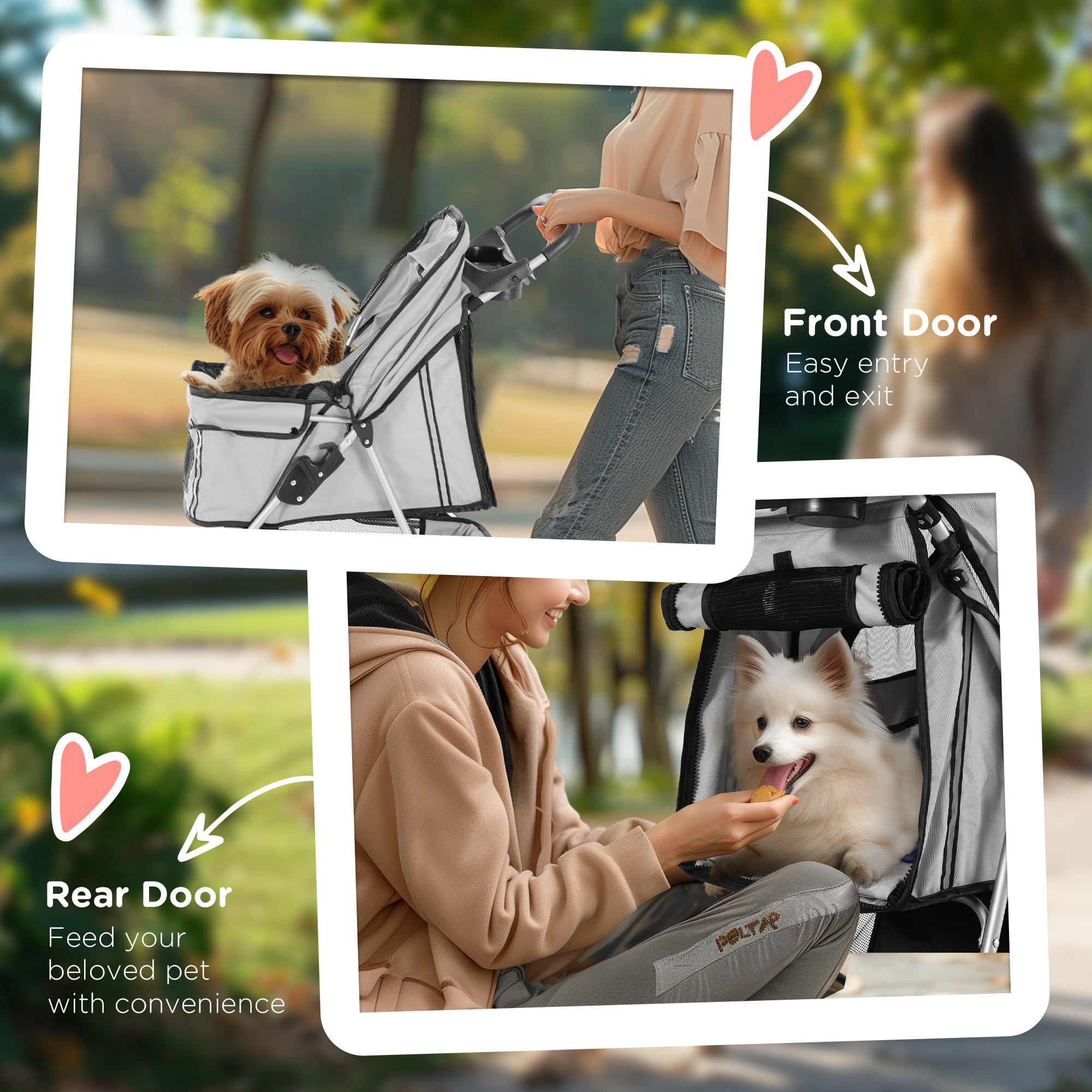 3 Wheels Foldable Dog Stroller with Storage Basket, Adjustable Canopy, Cupholder for Miniature and Small Dogs, Grey Dog Bike Trailers & Strollers at Gallery Canada