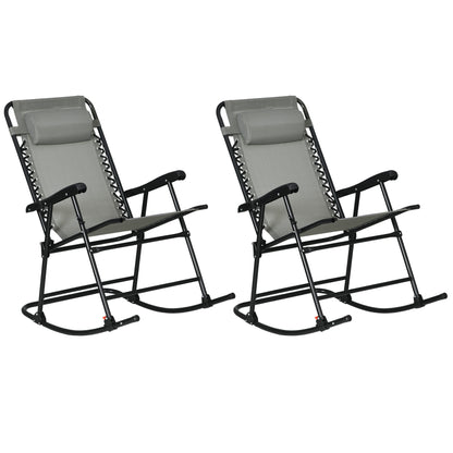 2pc Patio Foldable Rocking Chair Set w/ Breathable Mesh Seat &; Backrest, Headrest for Park, Backyard, Garden, Grey Outdoor Rocking Chairs at Gallery Canada