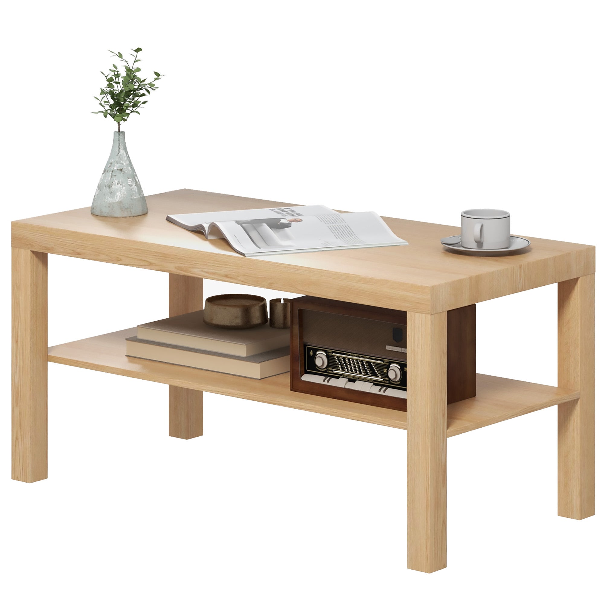 2 Tier Coffee Table with Storage Shelf, Rectangular Center Table for Living Room, Home Office Furniture Nature Wood Coffee Tables   at Gallery Canada