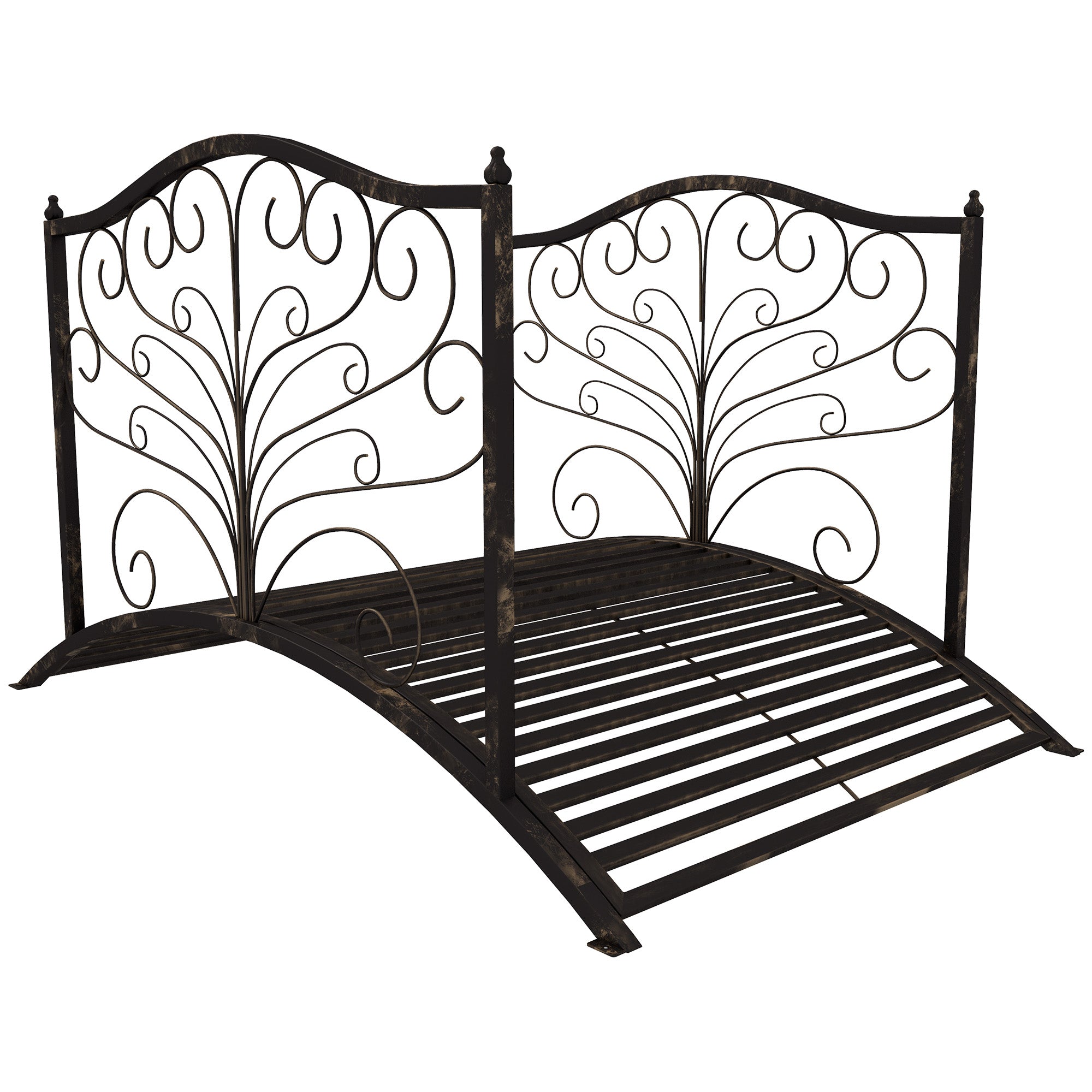 4FT Metal Garden Bridge Decorative Arc Bridge with Guardrails Black Bronze Garden Bridges Black, Bronze at Gallery Canada
