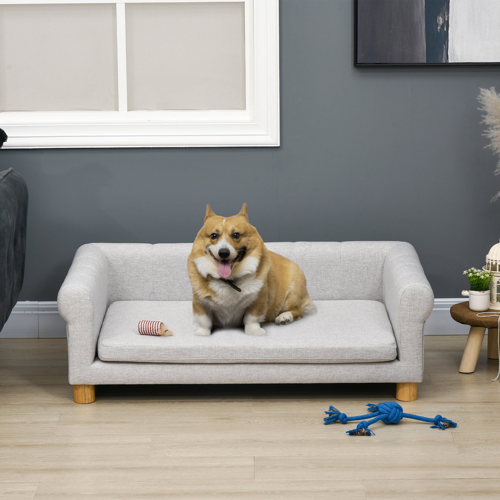 Modern Pet Sofa Cat or Medium Large Dog Bed W/ Removable Seat Cushion, Light Grey Dog Sofas at Gallery Canada