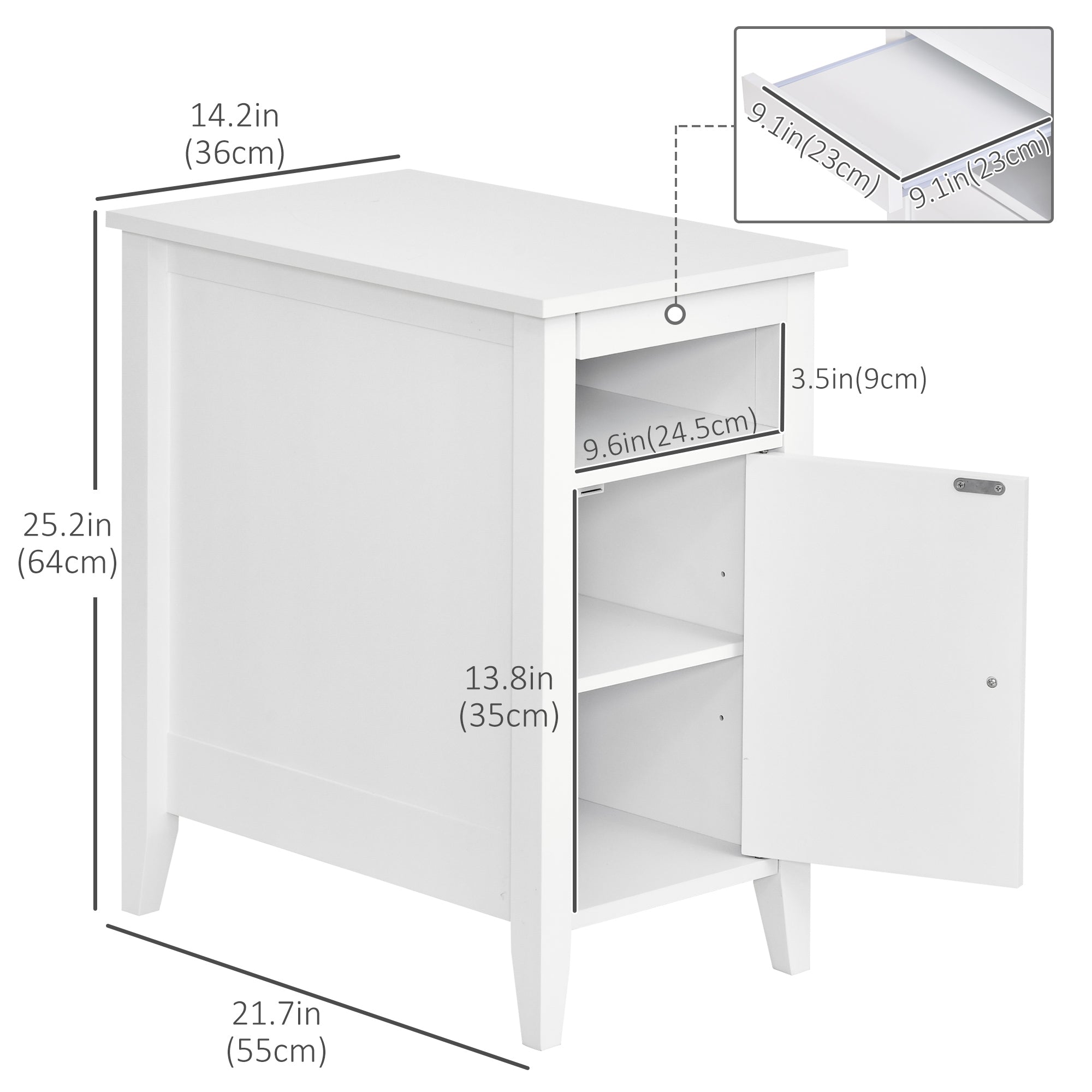 Wooden3-Tier Modern Nightstand with Pullout Shelf, Adjustable Open Shelf, and Door Cabinet, White Side Tables White  at Gallery Canada