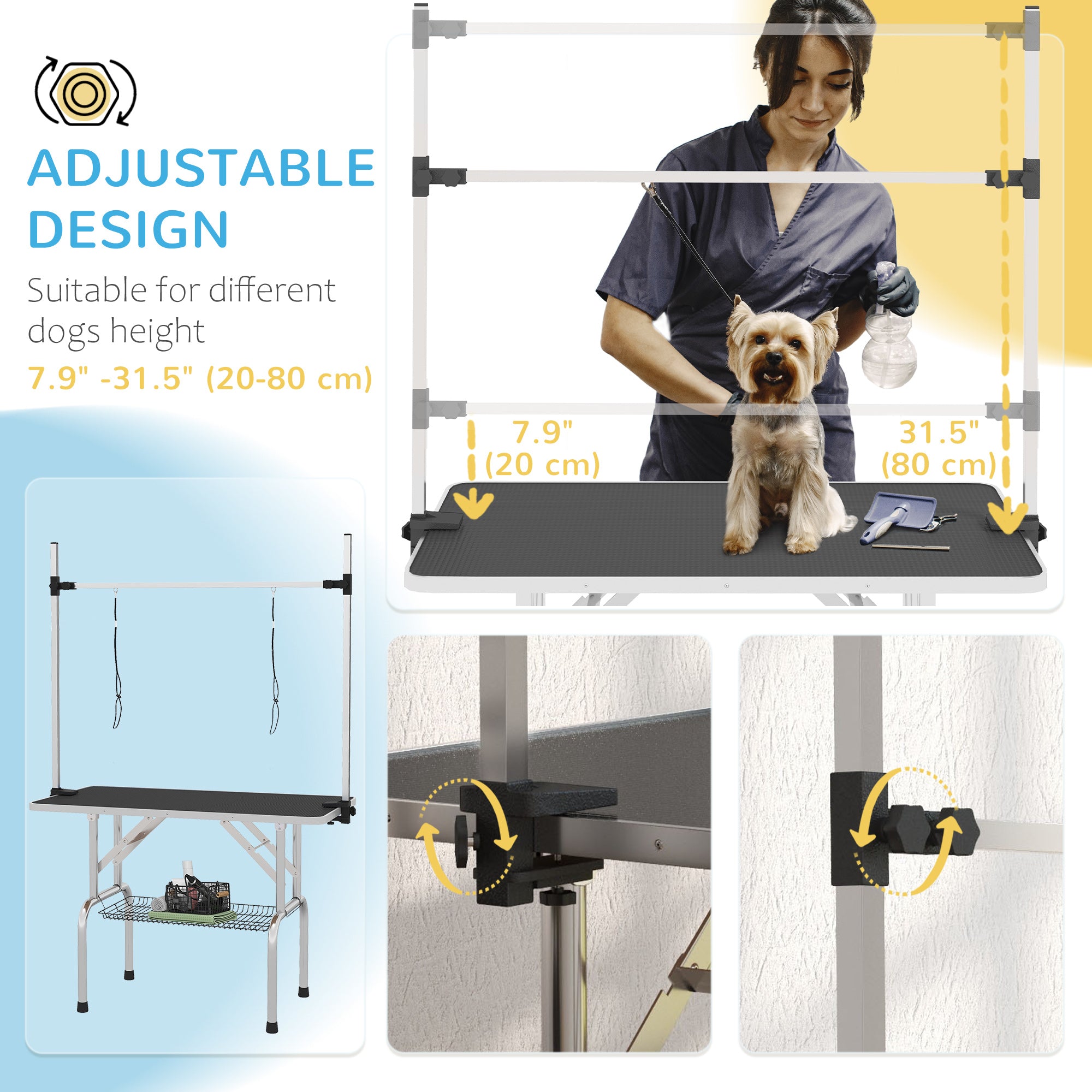 Adjustable Dog Grooming Table with 2 Safety Slings, Storage Basket, Black Dog Grooming Tables at Gallery Canada