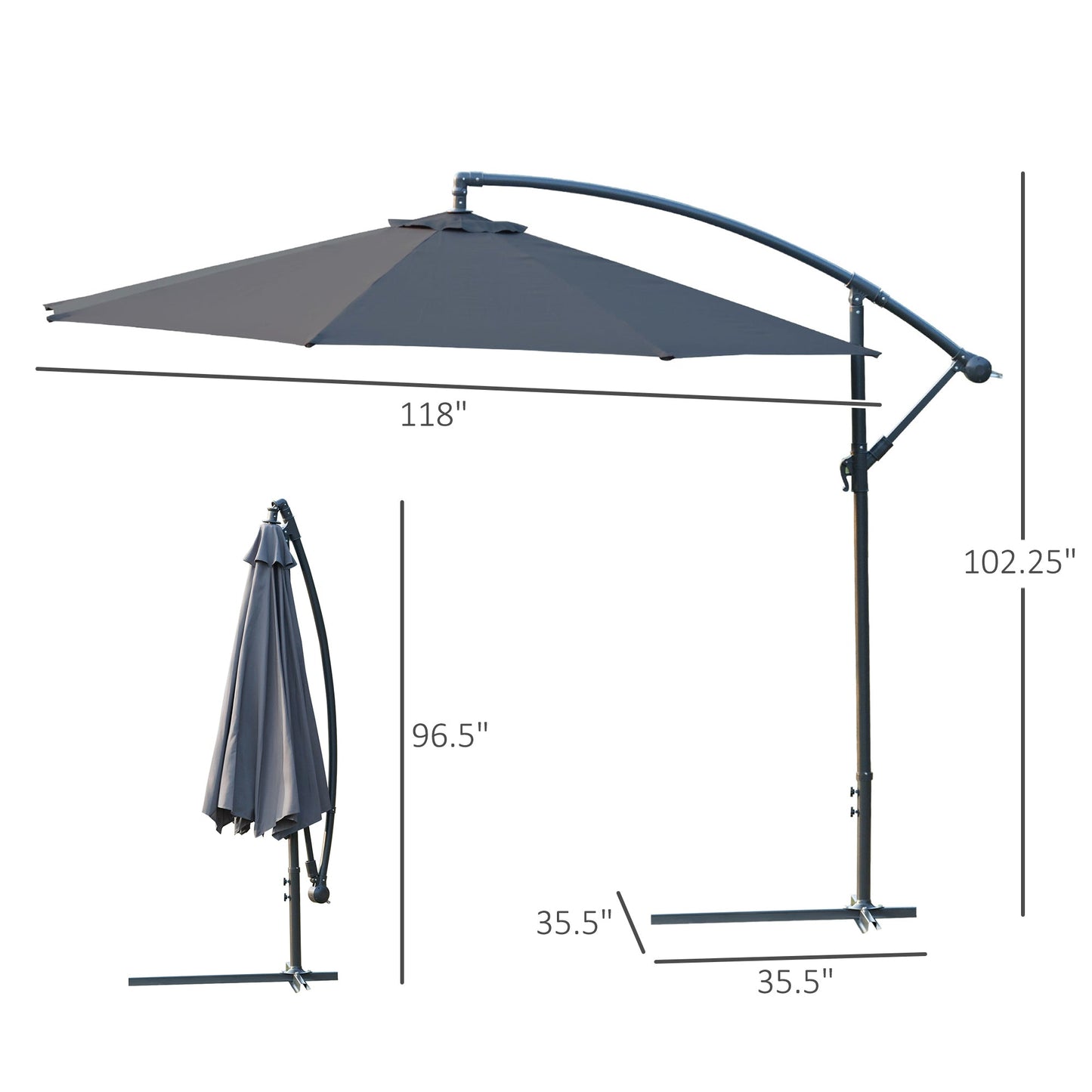 Φ10' Deluxe Patio Umbrella Outdoor Market Parasol Banana Hanging Offset Sunshade Crank Cross Base Grey Cantilever Umbrellas   at Gallery Canada