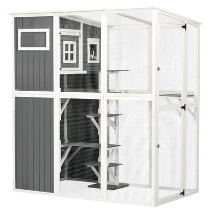 66.5" Wooden Cat Catio with PVC Roof, Platforms, Lockable Doors, Condo, Multi Colour Outdoor Cat Enclosures   at Gallery Canada