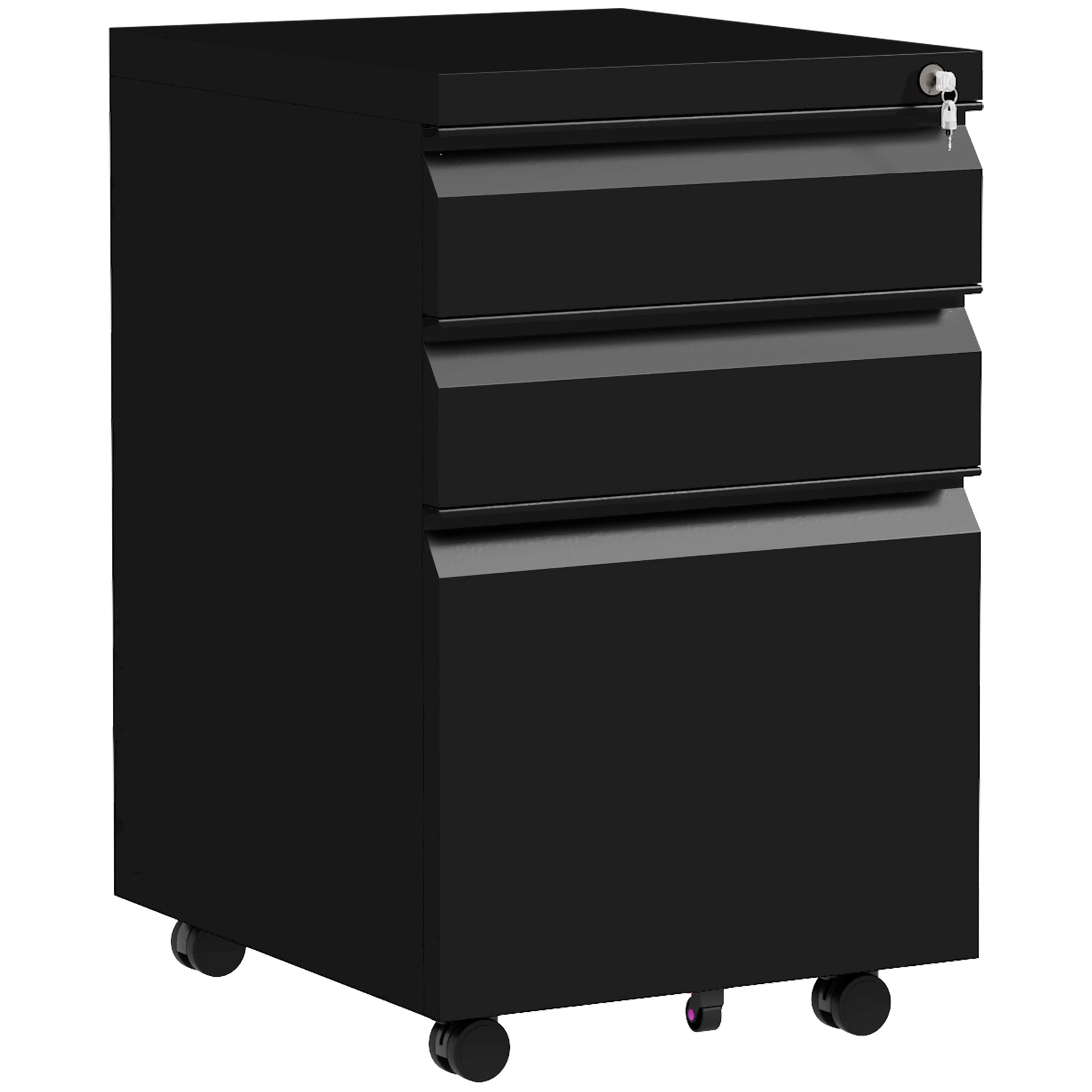 3 Drawer Vertical File Cabinet with Lock, Steel Filing Cabinet with Wheels and Hanging Bar for A4 Legal and Letter Size Files, Printer Stand with Pre-Assembled Body, Black Office Cabinets & Cupboards at Gallery Canada