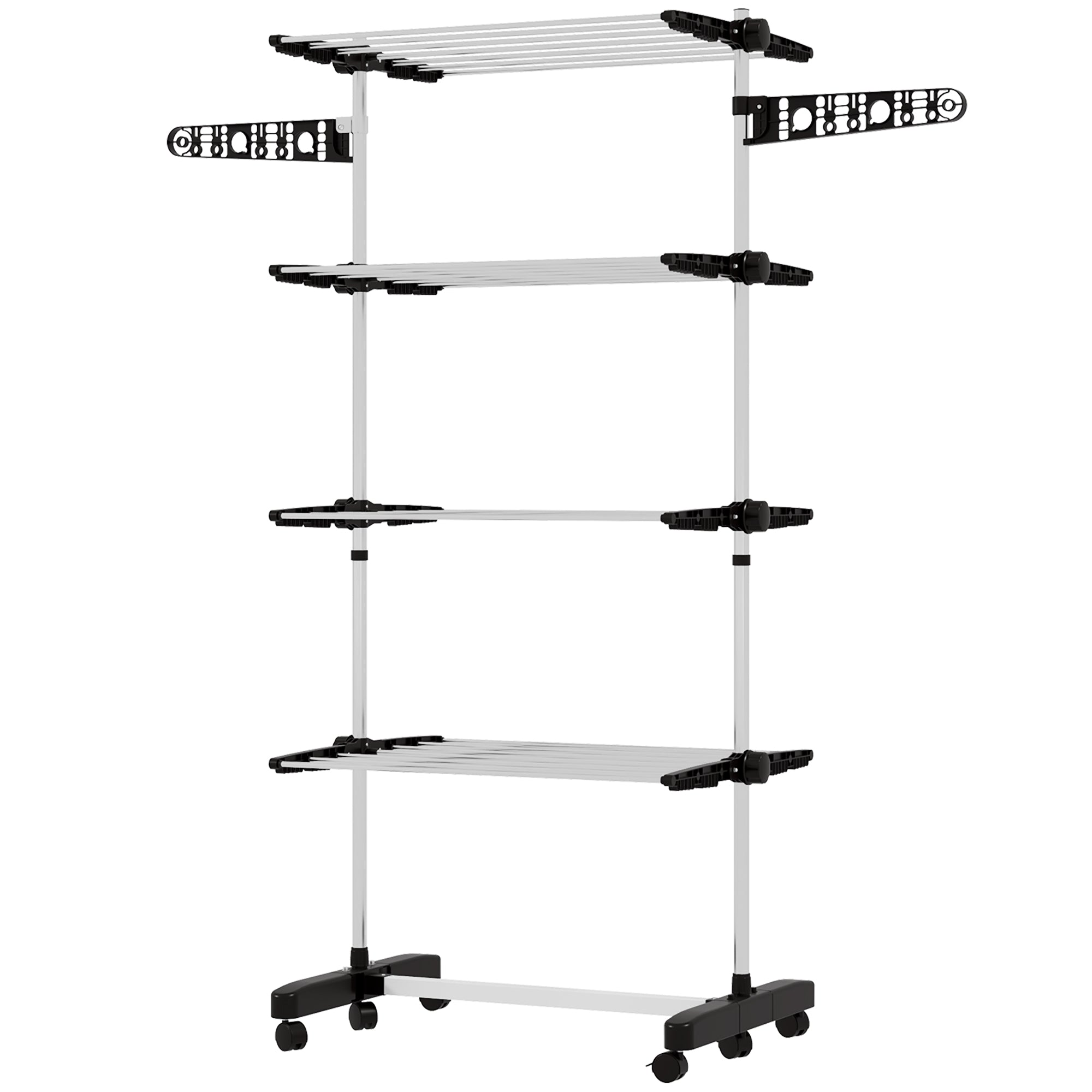Garment Drying Rack Stainless Steel Folding Clothes Hanging Rack with Side Wings Castors for Indoor Outdoor Black Bath Accessories Silver and Black at Gallery Canada