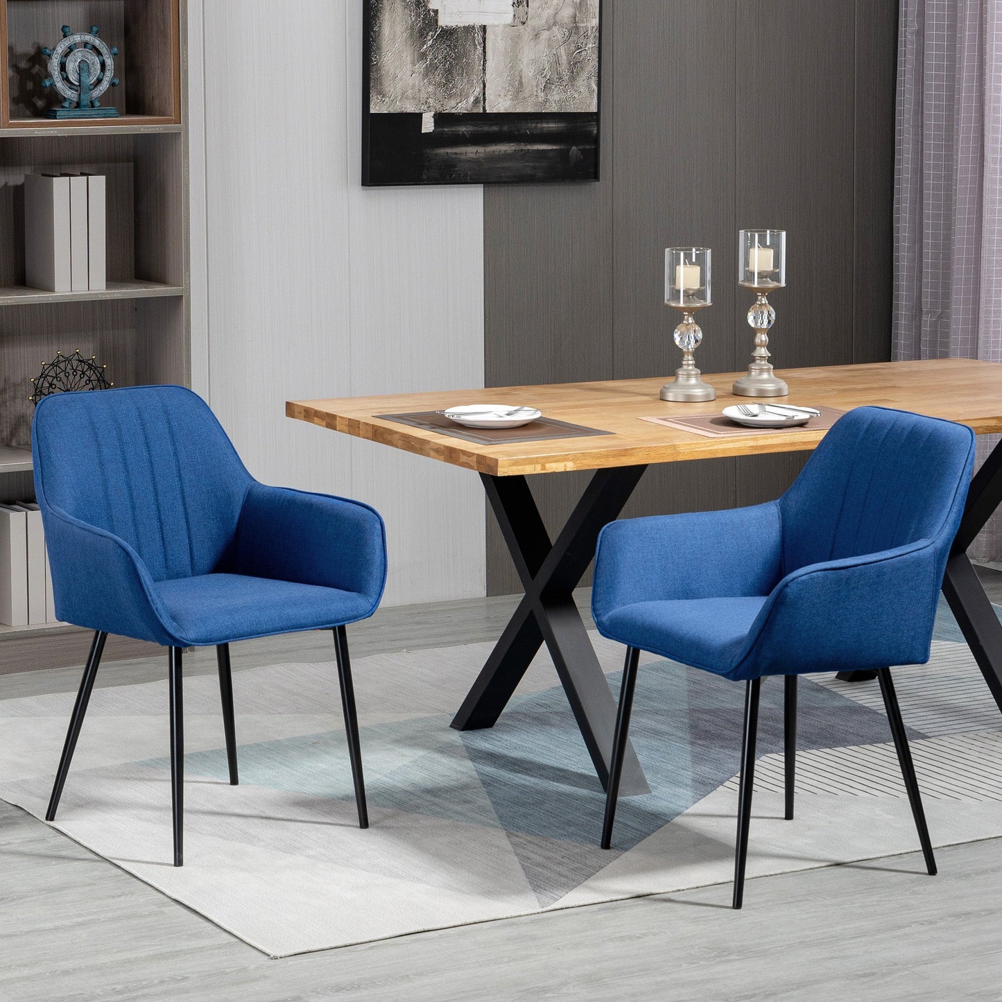 Dining Chairs Set of 2, Upholstered Linen Fabric Accent Chairs with Metal Legs, Dark Blue Bar Stools   at Gallery Canada