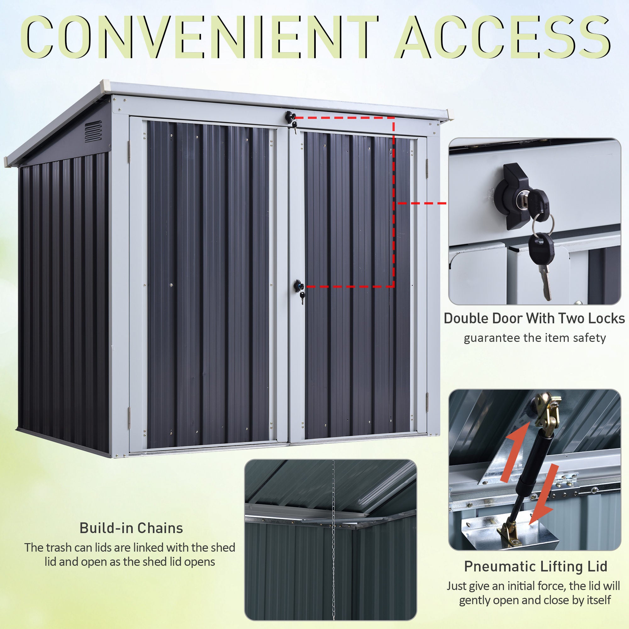 5ft x 3ft Outdoor Garbage Bin Storage Shed with Lockable Doors and Lid, Outside Storage Shed for Trash Can, Black Sheds at Gallery Canada