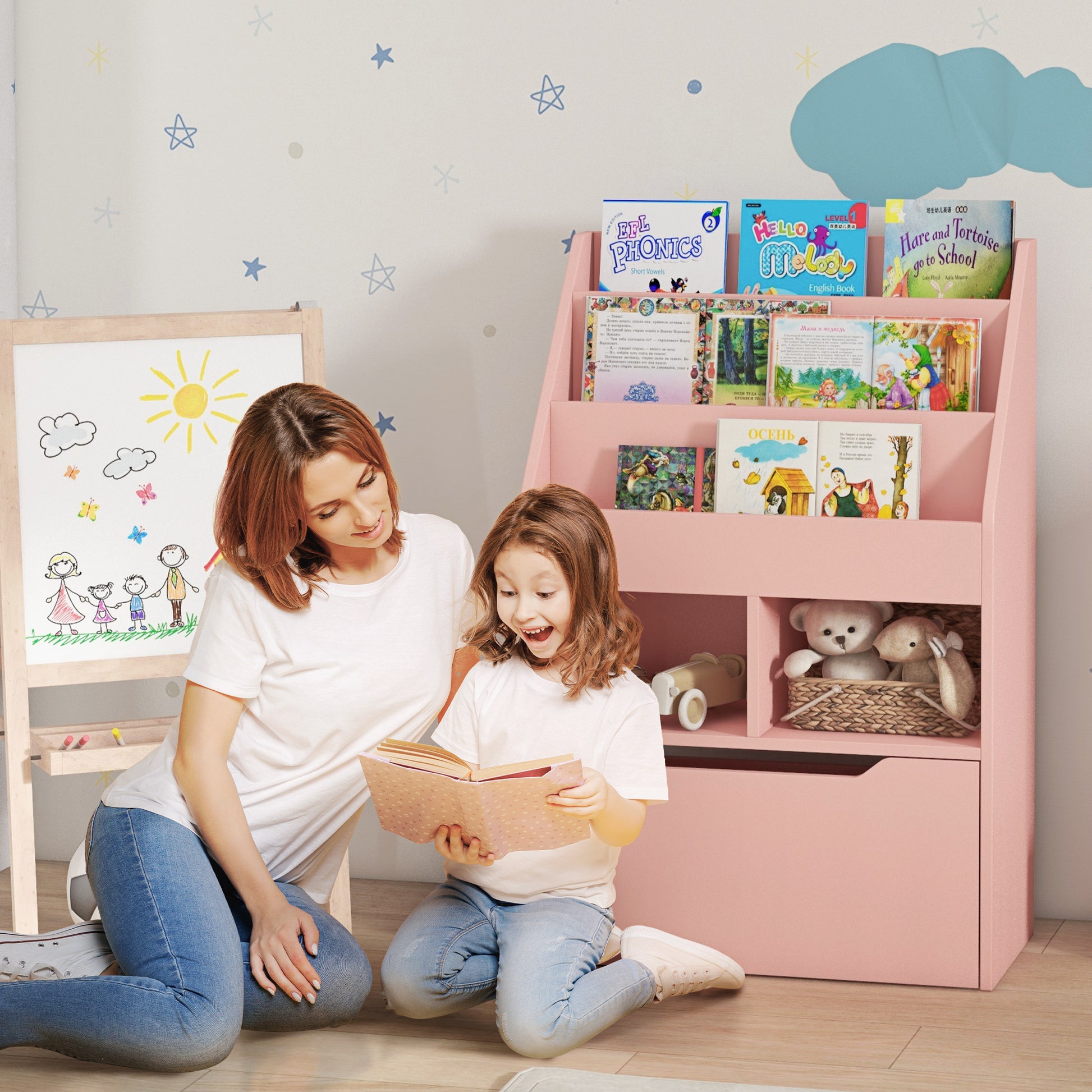 Kids Bookcase with Storage Drawer for Books, Reading Nook, for Classroom, Bedroom, Playroom, Pink Baby & Kids Storage Pink  at Gallery Canada