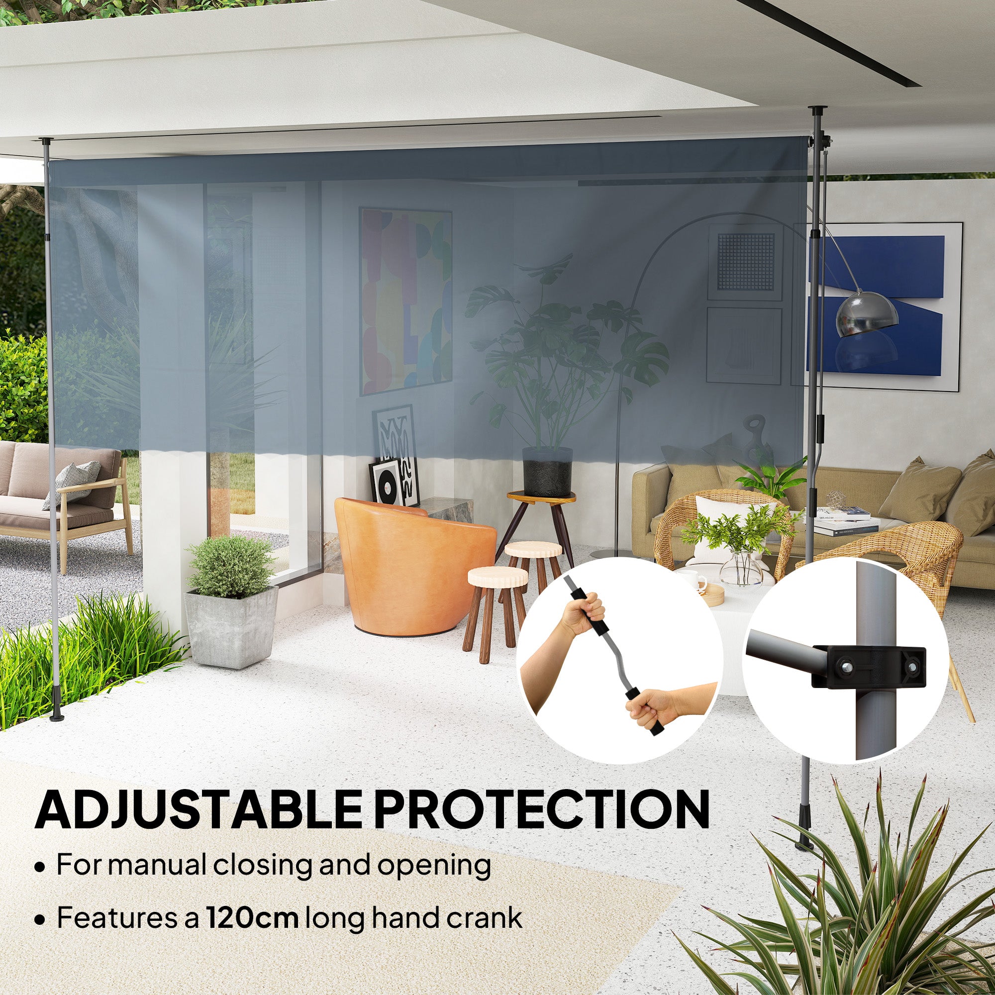 11.5' x 10' Manual Retractable Patio Awning, Outdoor Privacy Screen with UPF30+ &; Water-Resistant Fabric, Dark Grey Patio Awnings at Gallery Canada