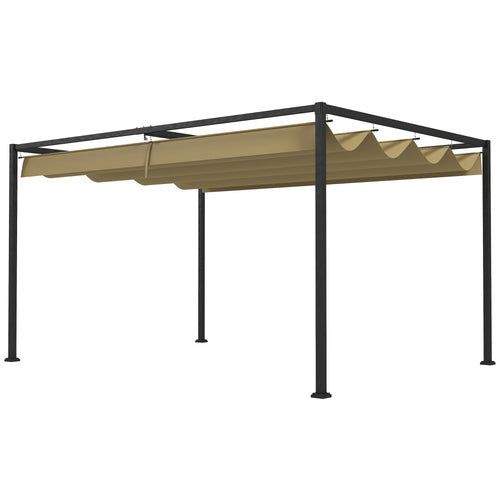 13' x 10' Patio Pergola with Retractable Canopy, Outdoor Sun Shelter, Yard Shade, Khaki