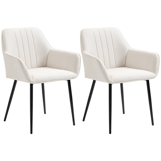 Dining Chairs Set of 2, Upholstered Linen Fabric Accent Chairs with Metal Legs, Beige Bar Stools   at Gallery Canada