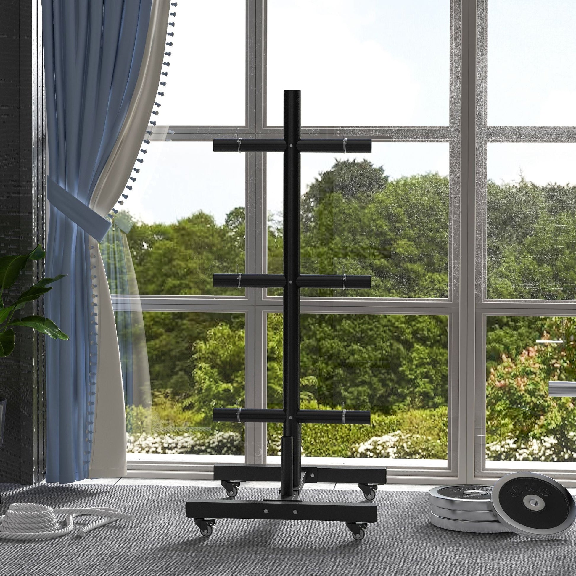 Weight Plate Rack, Olympic Bumper Plate Rack Holder for 2 inch Plates and Bars, with 4 Transport Wheels and 6 Fasten Clamps, 440lbs Capacity More-Strength Training Equipment   at Gallery Canada