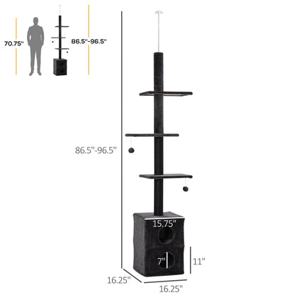 86.5"-96.5" Cat Tree Floor to Ceiling Condo w/ Jute Scratching Post Dangling Ball Adjustable, Grey Floor to Ceiling Cat Trees   at Gallery Canada