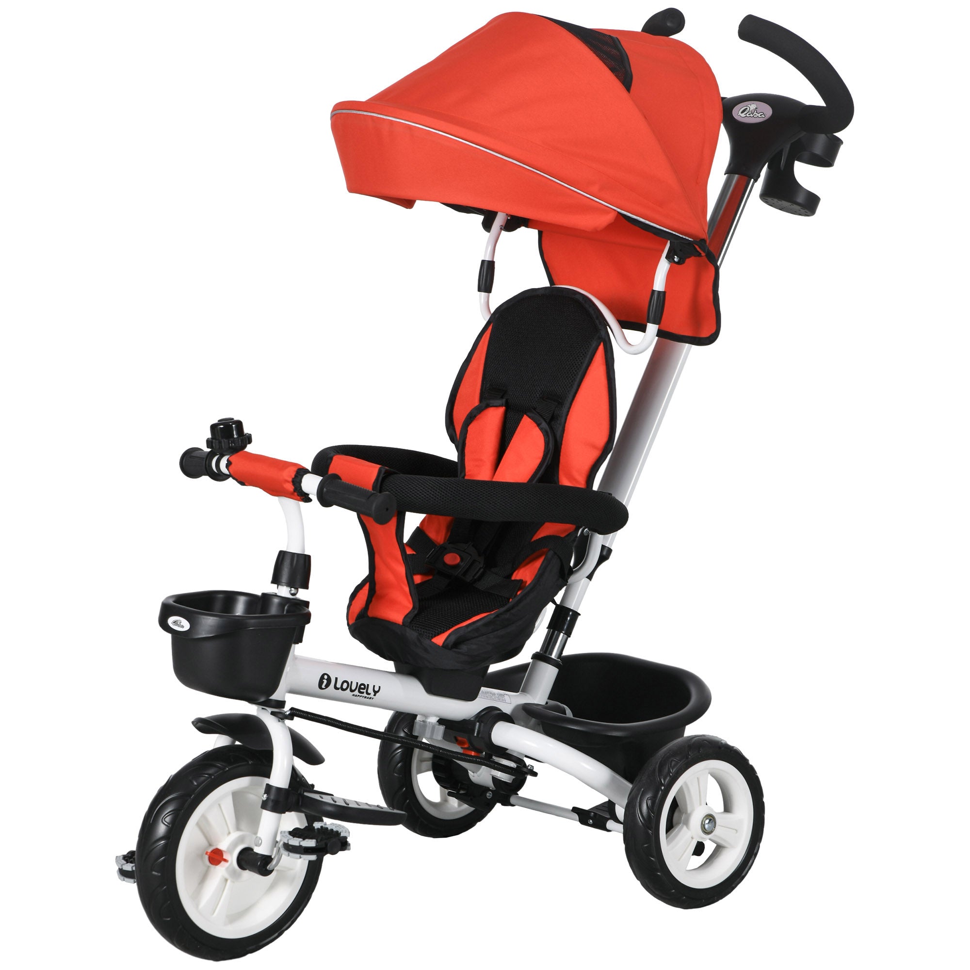 6 in 1 Toddler Tricycle with Parent Push Handle, Canopy, Storage Baskets, Cupholder, Red Tricycles for Kids Red, White at Gallery Canada