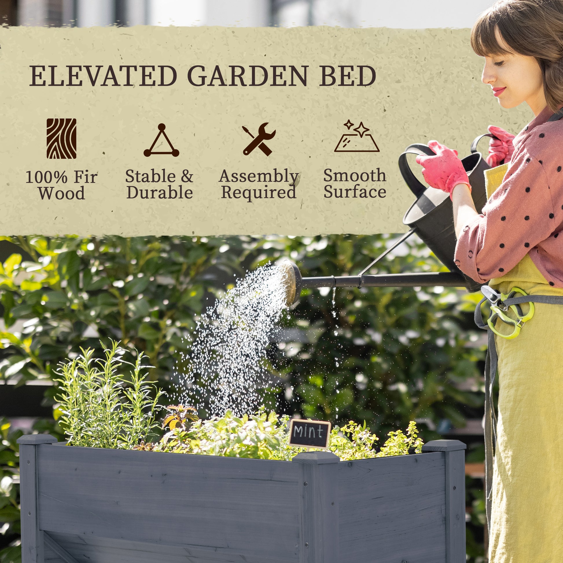 Wooden Raised Garden Plant Stand Outdoor Tall Flower Bed Box with Hooks, 48" x 24" x 32", Grey Raised Garden Beds   at Gallery Canada