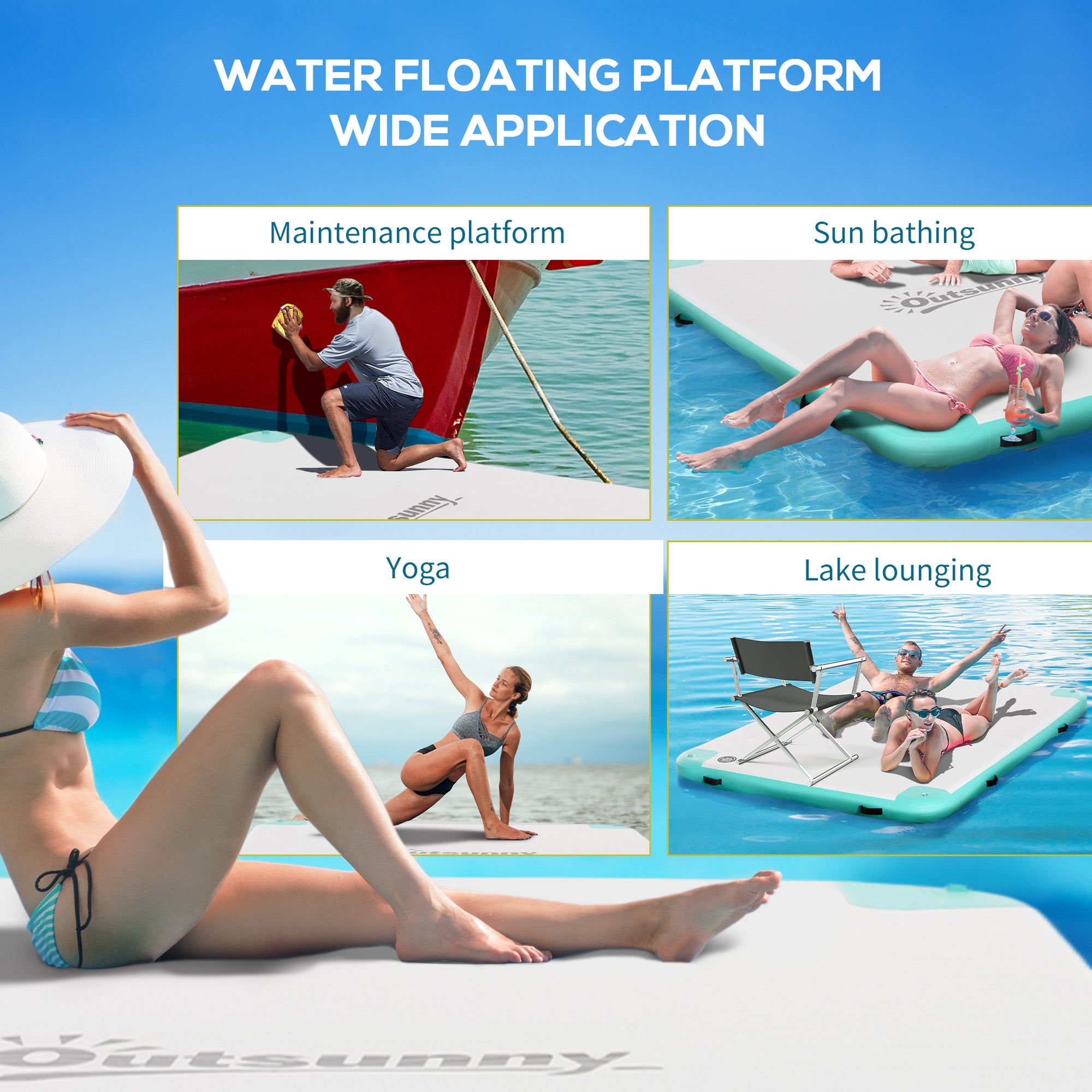 8' x 6' Water Floating Dock, Rafting Inflatable Island with Air Pump and Backpack for Pool, Beach, Ocean, Blue &; Green Floating Water Mats at Gallery Canada
