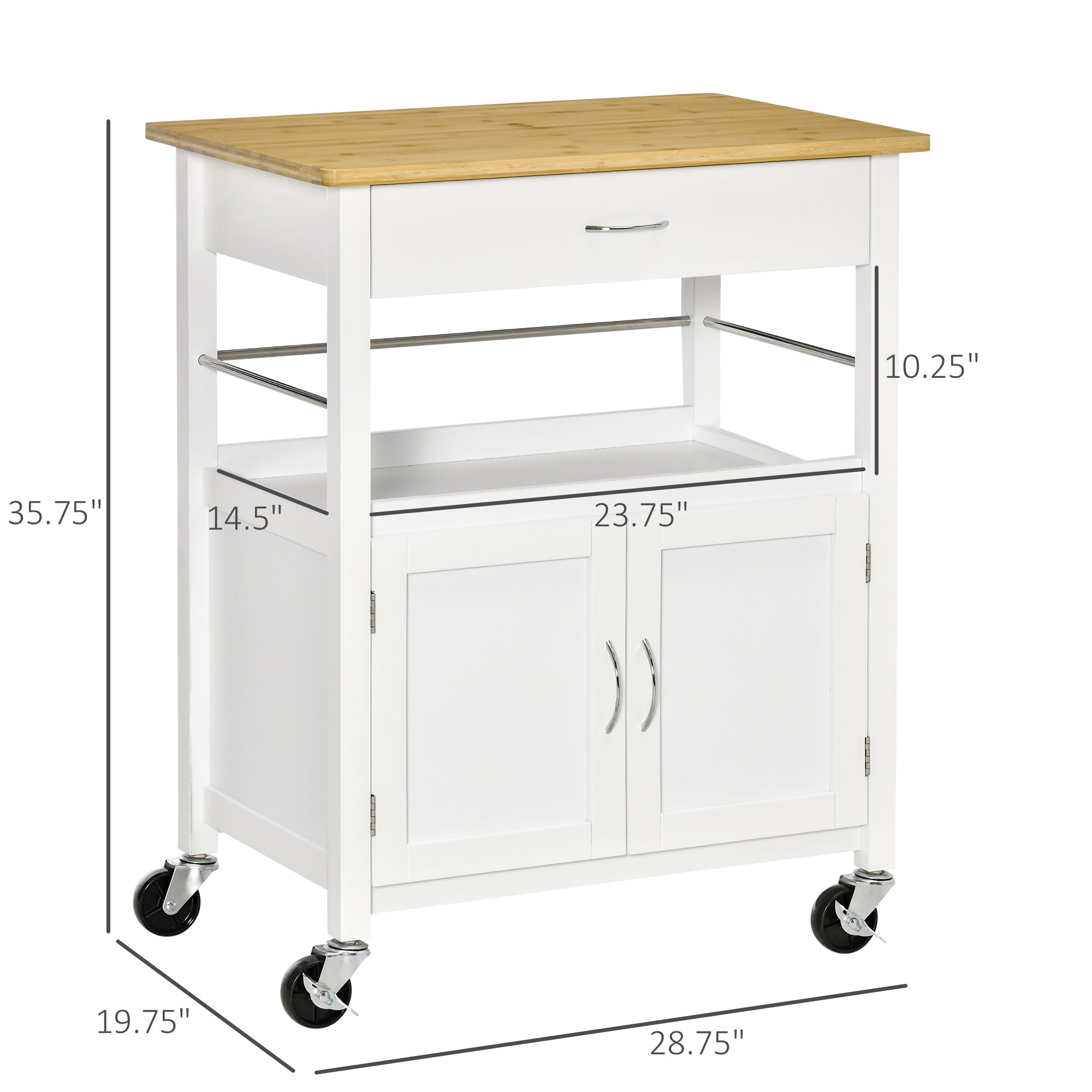 Kitchen Cart, Utility Trolley, Small Kitchen Island with Storage Drawer &; Side Hooks for Dining Room, White Kitchen Islands & Kitchen Carts   at Gallery Canada