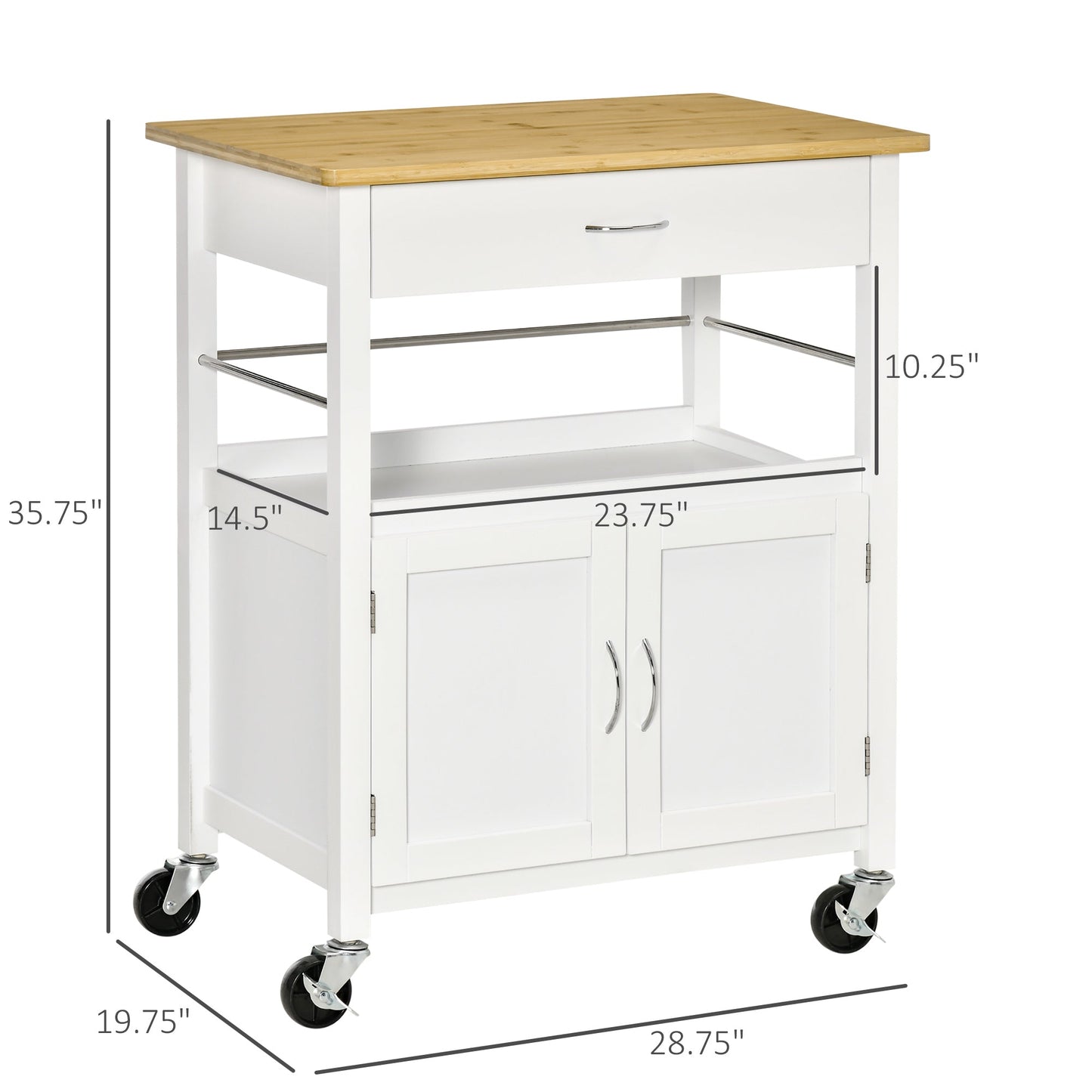 Kitchen Cart, Utility Trolley, Small Kitchen Island with Storage Drawer &; Side Hooks for Dining Room, White Kitchen Islands & Kitchen Carts   at Gallery Canada