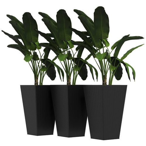 Set of 3 Tall Plant Stand, Outdoor &; Indoor Flower Pot Set for Front Door, Entryway, Patio and Deck, Black