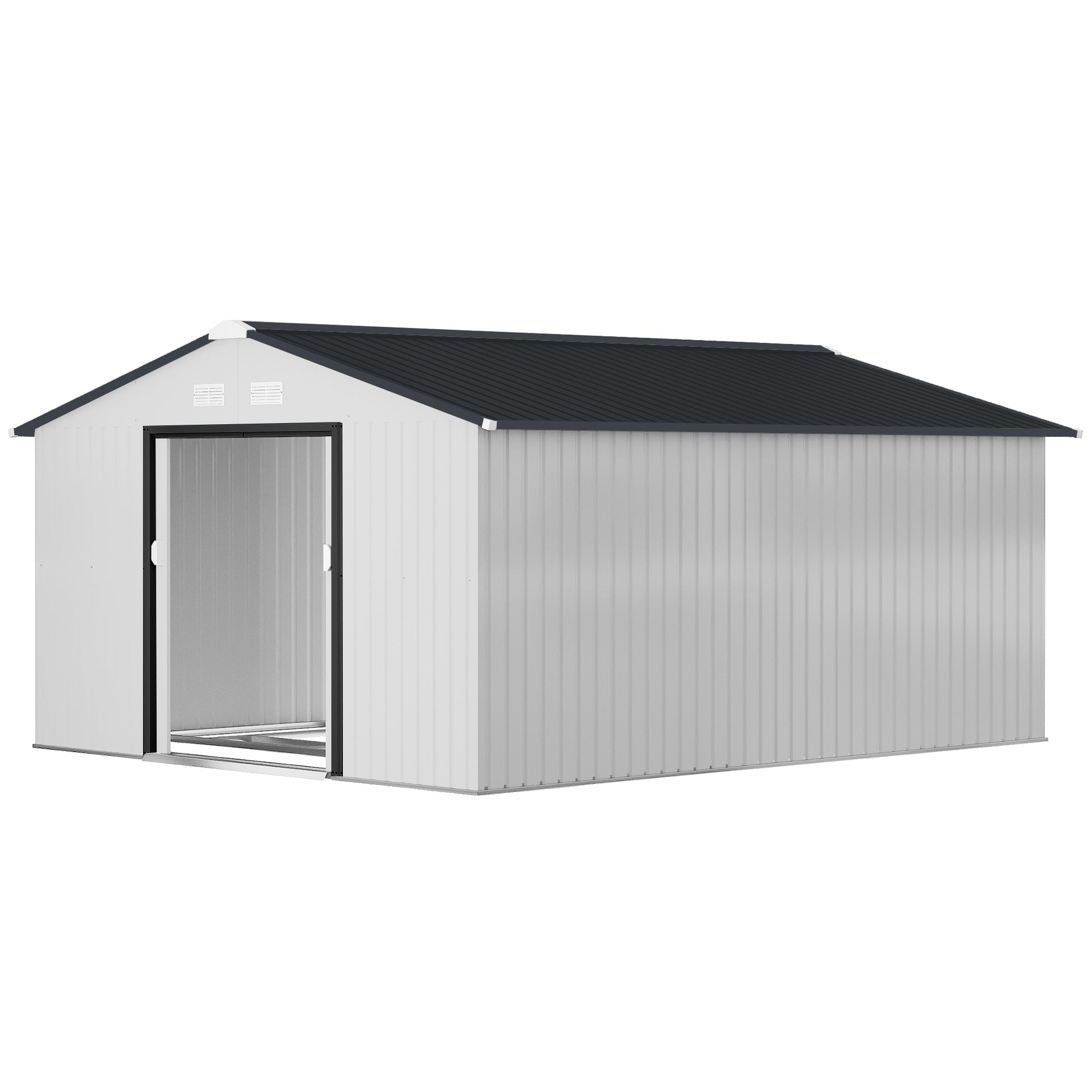 11' x 13' Garden Storage Shed w/ Foundation Kit Metal Tool Storage House w/ Double Doors White Sheds at Gallery Canada