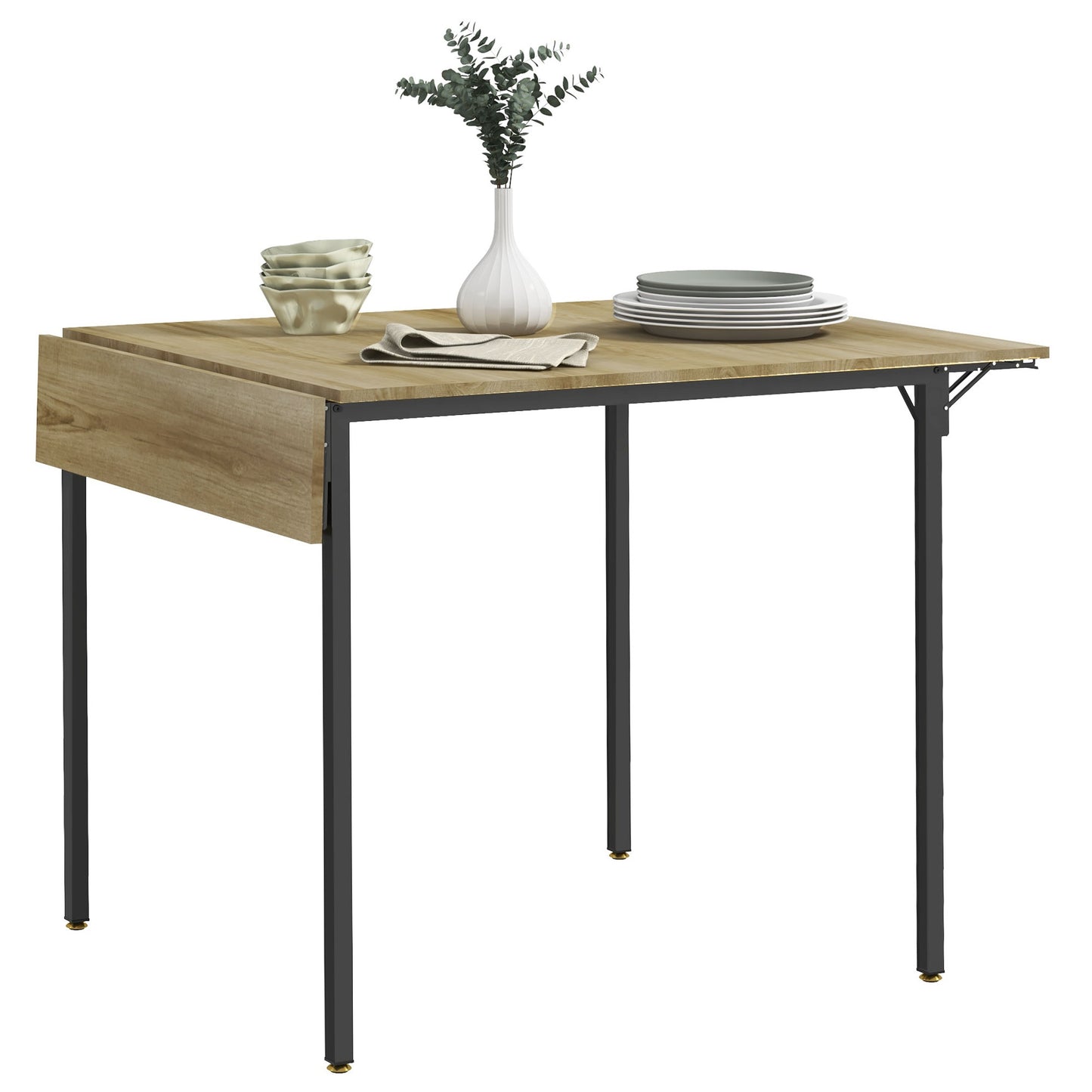 Drop Leaf Folding Dining Table for Small Space, Extendable Kitchen Table for 2 to 4 People, Natural Wood Dining Tables   at Gallery Canada