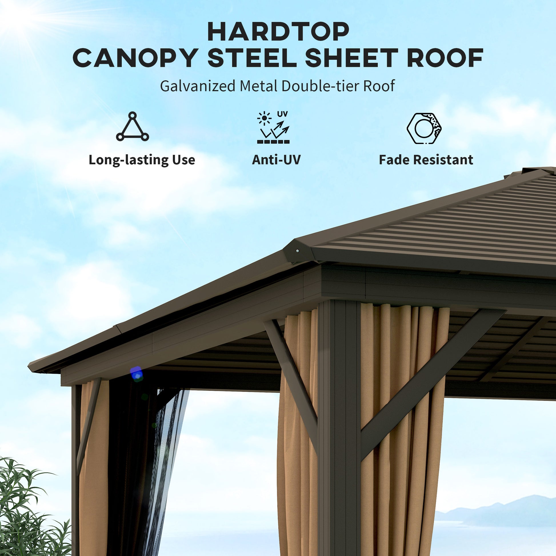 10' x 12' Deluxe Hardtop Gazebo with Metal Roof, Aluminum Frame Patio Gazebo Garden Sun Shelter Outdoor Pavilion with Curtains and Netting, Coffee Gazebos at Gallery Canada