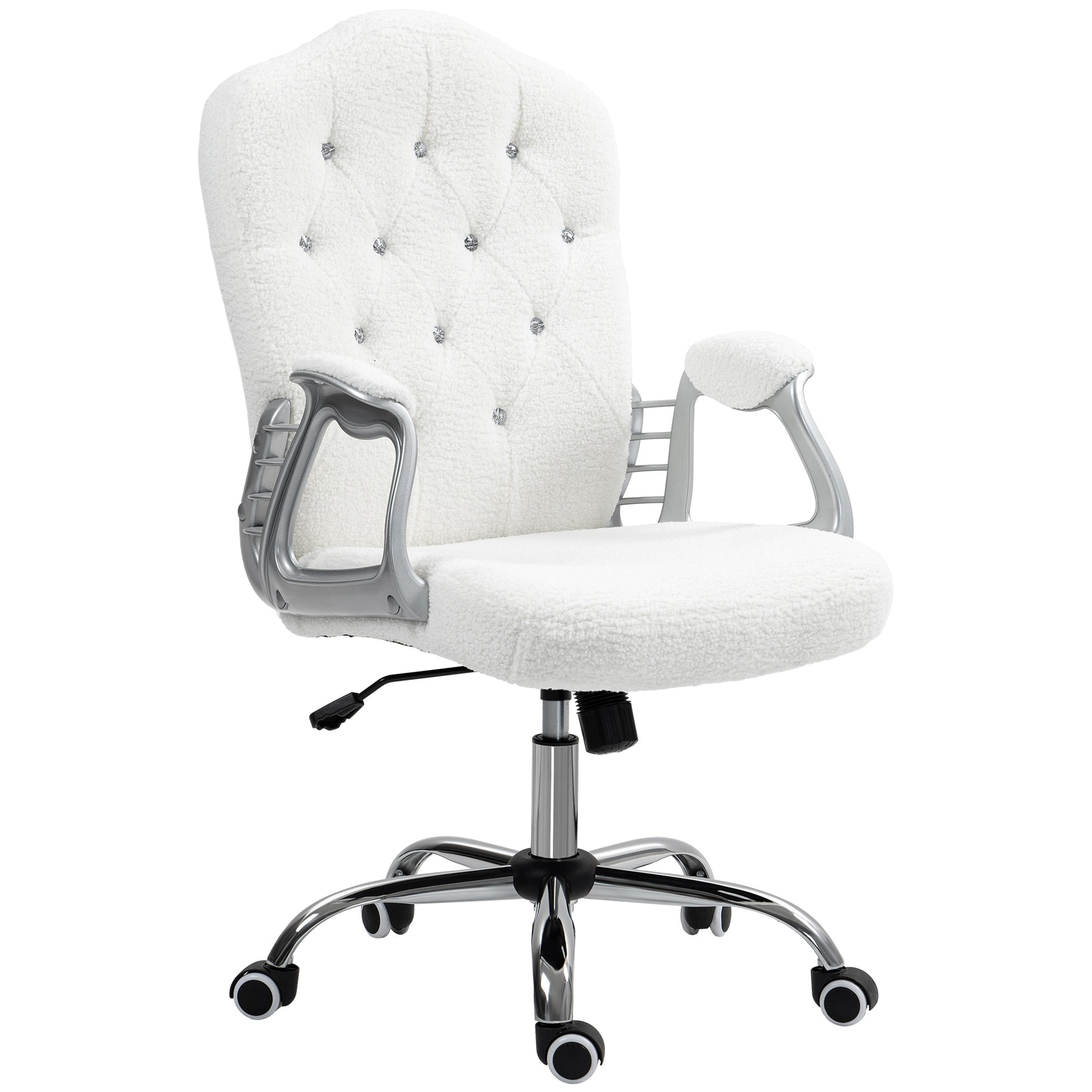 Velvet Computer Chair, Button Tufted Desk Chair with Swivel Wheels, Adjustable Height White Executive & Manager Chairs   at Gallery Canada