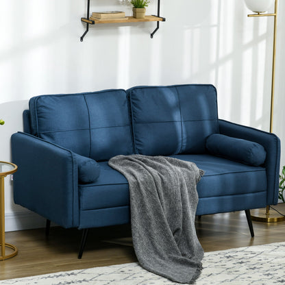 56" Loveseat Sofa for Bedroom Upholstered 2 Seater Couch with Back Cushions and Pillows, Blue 2-Seater Sofas   at Gallery Canada