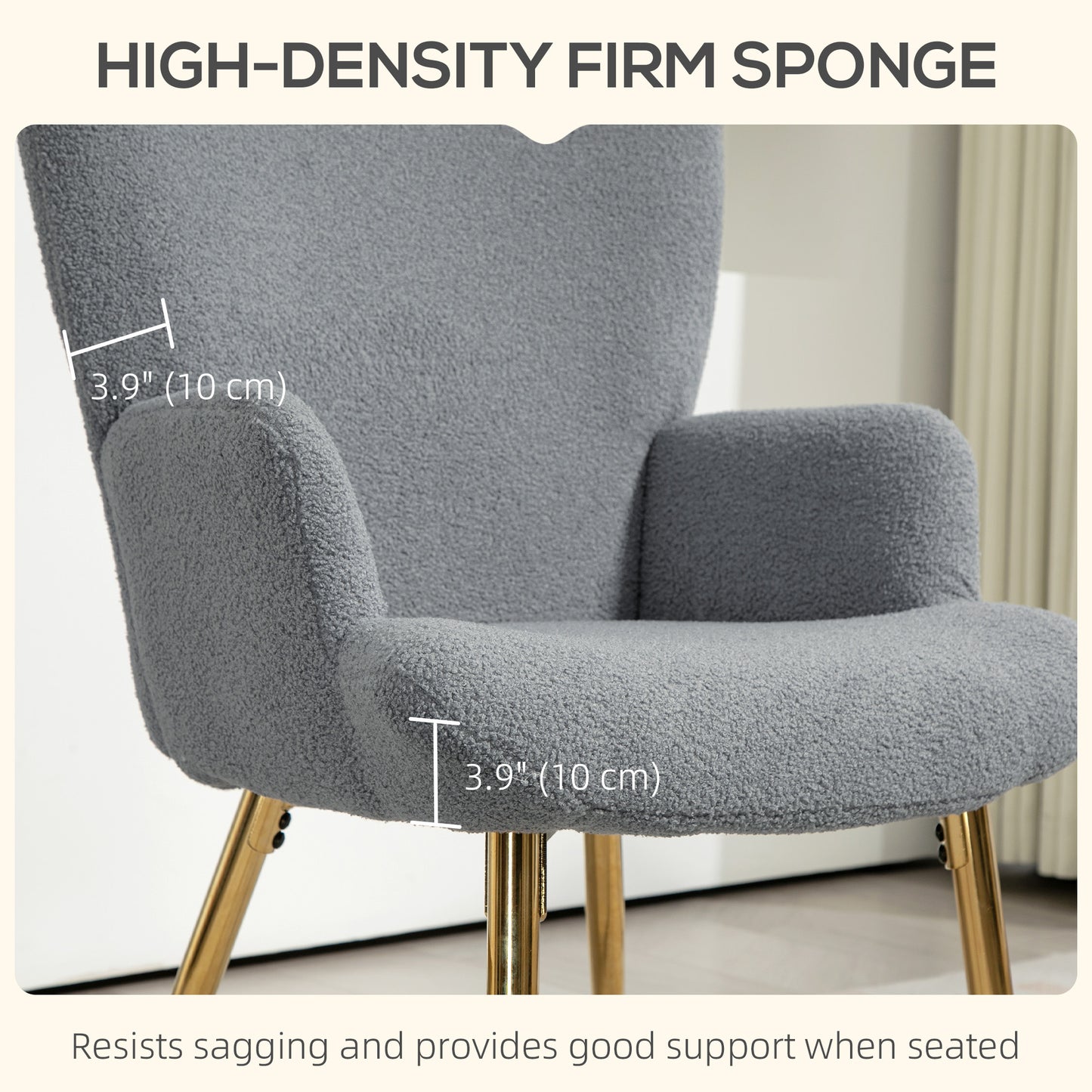 Modern Accent Armchair, Sherpa Boucle Lounge Chair with Metal Legs for Living Room, Bedroom, Grey Accent Chairs at Gallery Canada