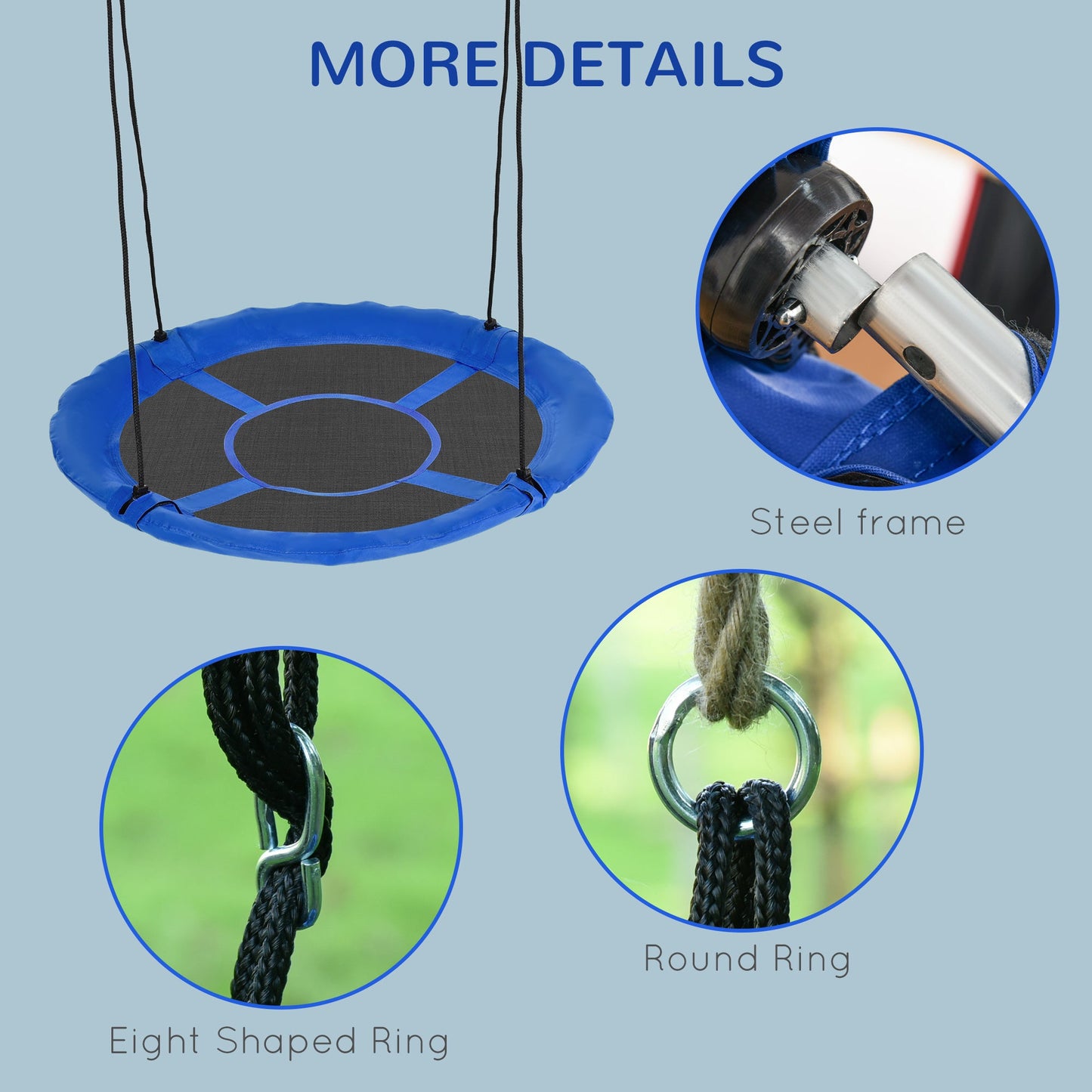 43.25" Saucer Swing Giant Hanging Tree Swing, Nest Web Rope Seat, Adjustable Hanging Ropes for Indoor Outdoor Children 3-12 Years Old, Blue Gym Sets & Swings   at Gallery Canada