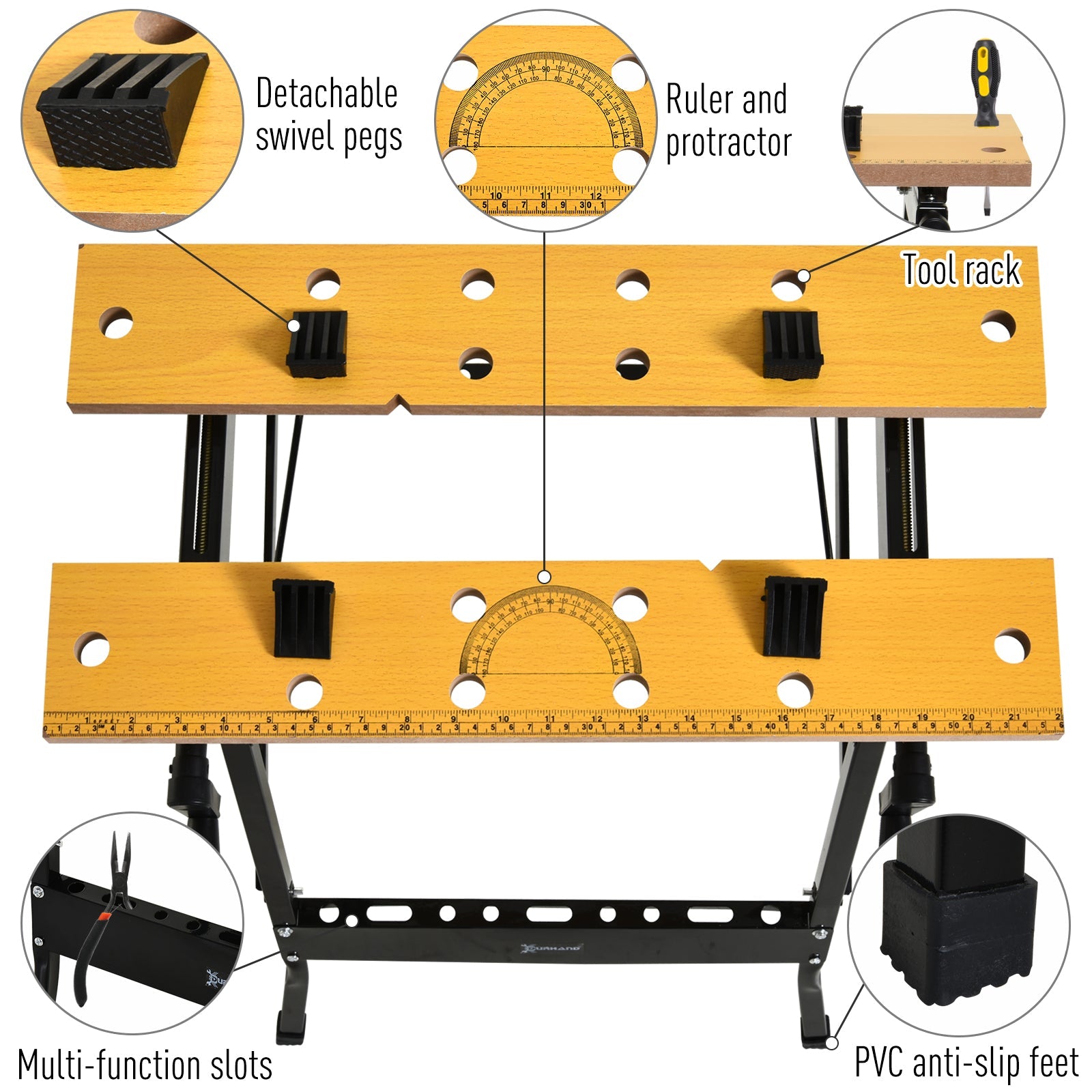 Foldable Work Bench w/ Adjustable Clamps, Carpenter Saw Table, MDF Surface, Steel Frame, 100kg/220lbs Capacity Tool Organizers   at Gallery Canada