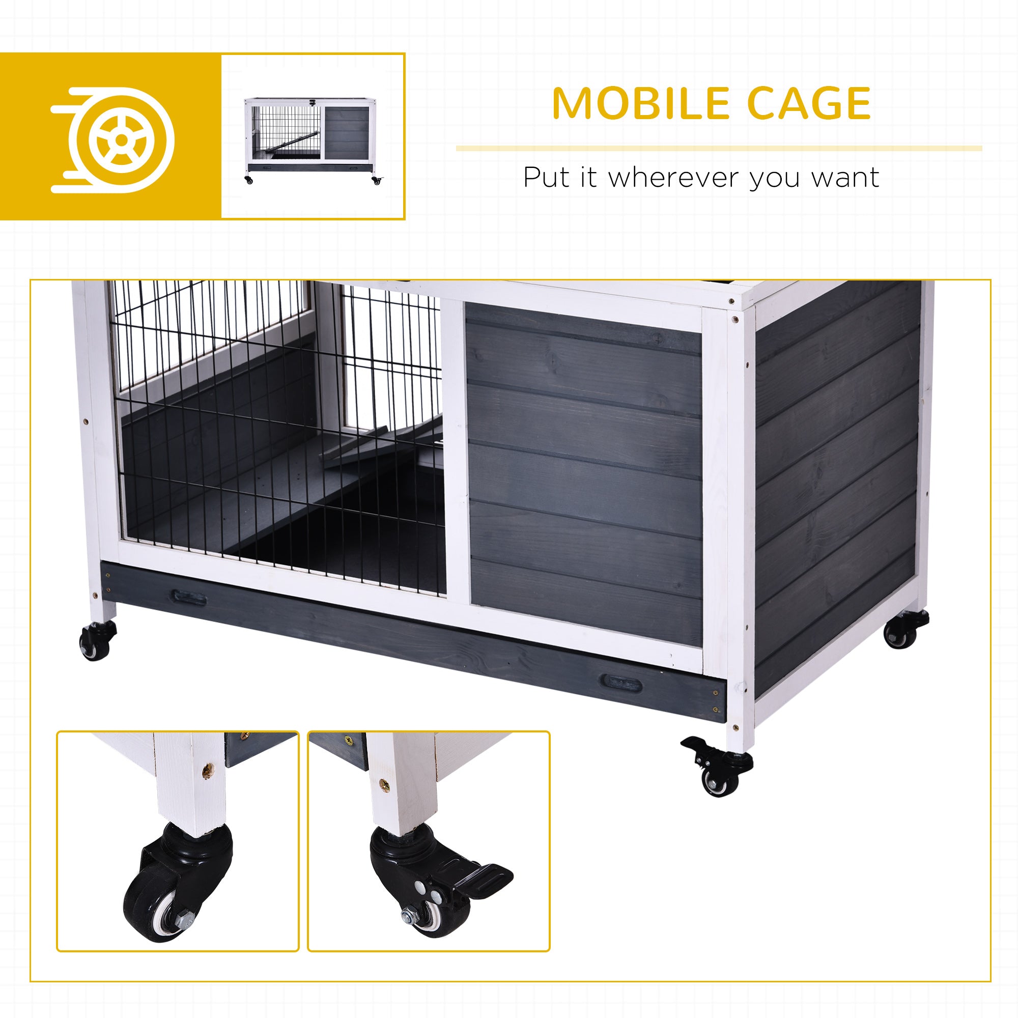 Wooden Indoor Rabbit Hutch Elevated Cage Habitat with Enclosed Run with Wheels, Ideal for Rabbits and Guinea Pigs, White Rabbit Hutch   at Gallery Canada