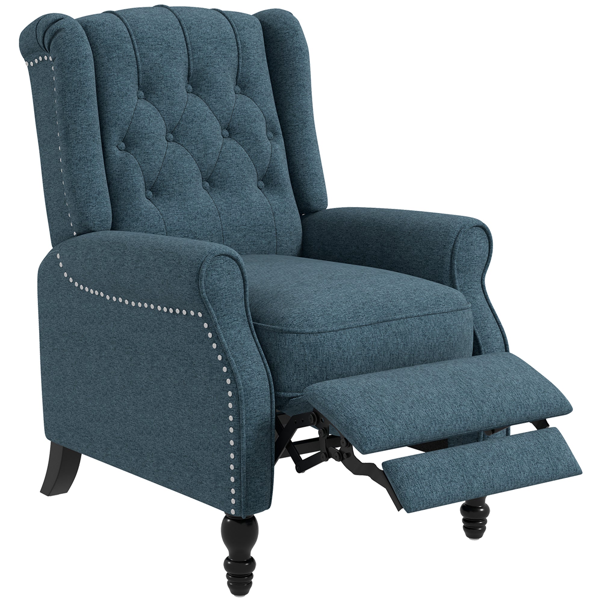 Wingback Reclining Chair with Footrest, Button Tufted Recliner Chair with Rolled Armrests for Living Room, Blue Single Sofas Blue  at Gallery Canada