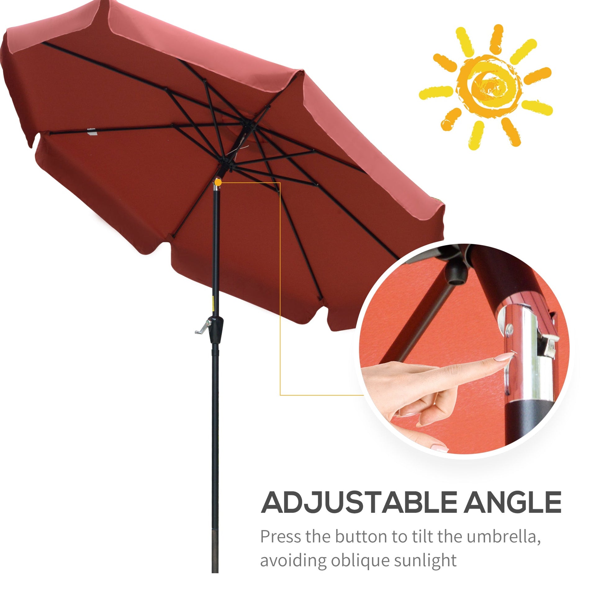 8.5 ft Outdoor Market Table Umbrella, Round Patio Umbrella with Tilt and Crank for Garden, Backyard, Deck, Wine Red Sun Umbrellas   at Gallery Canada