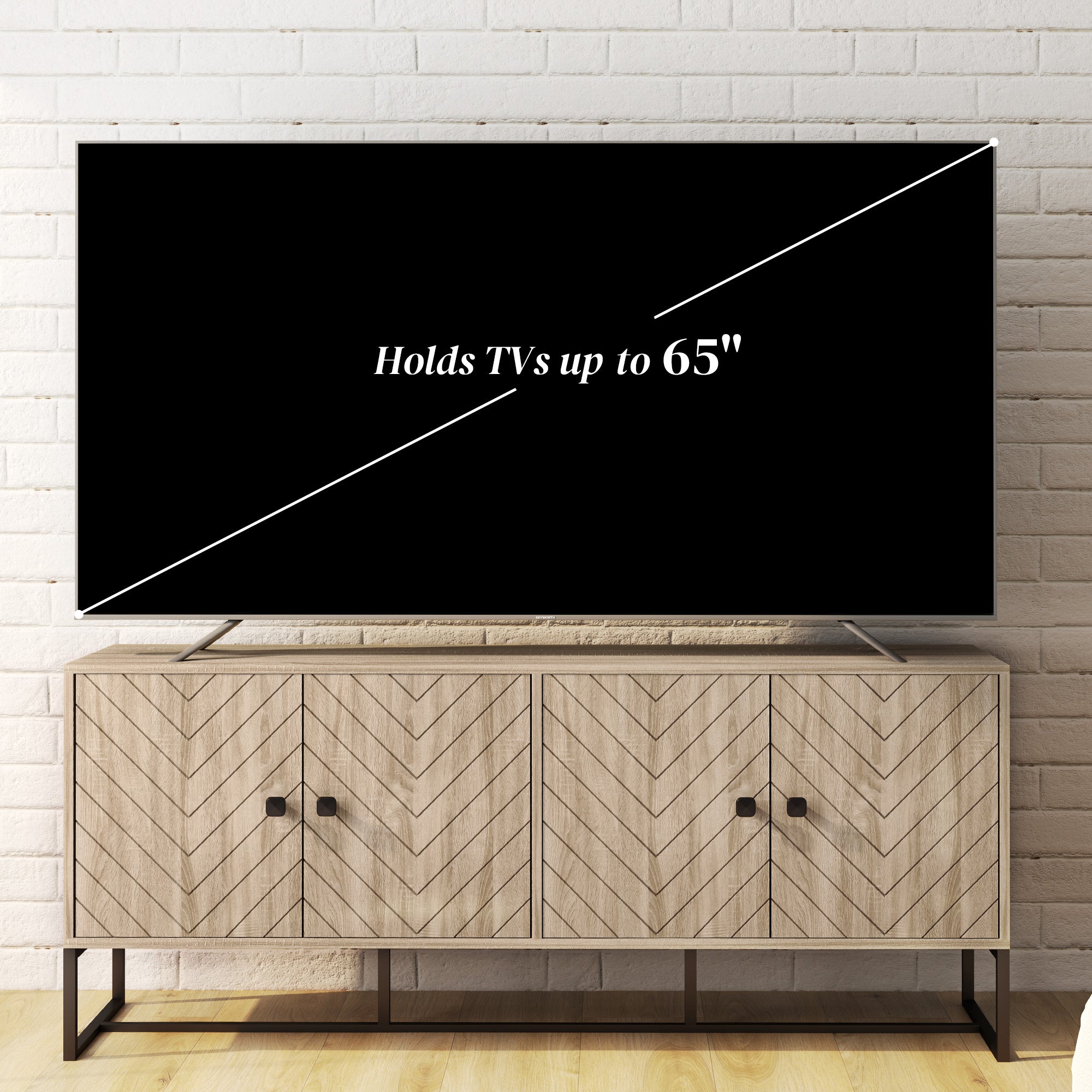 Sideboard Buffet Cabinet with 2 Adjustable Shelves and Steel Base, TV Stand, Coffee Bar Cabinet for Living Room, Oak Storage Cabinets at Gallery Canada