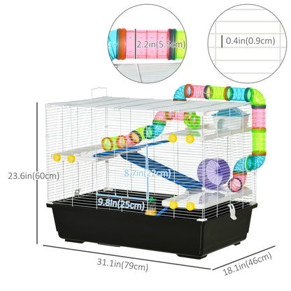 31" Large Hamster Cage, Small Animal House, Multi-storey Gerbil Haven, Tunnel Tube System, with Water Bottle, Exercise Wheel, Food Dish, Ramps, Black Hamster Cages Multi Colour  at Gallery Canada