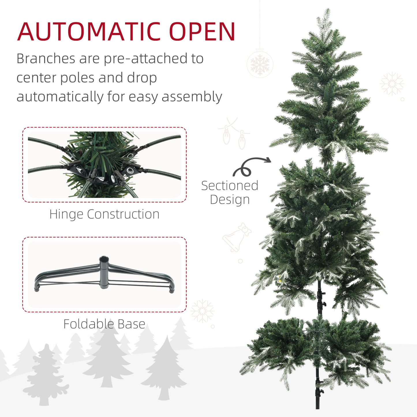 6ft Flocked Christmas Tree, Artificial Christmas Tree with 850 Branch Tips, Metal Base, Automatic Open, Green Flocked Christmas Trees   at Gallery Canada