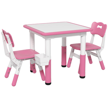 3 Pieces Toddler Table and Chair Set, Height Adjustable Kids Table and Chair Set w/ Storage, for Playroom Pink Kids Table Sets   at Gallery Canada