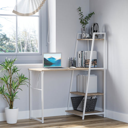 Computer Desk with Storage Sheves and Foldable Tabletop, Writing Desk for Home Office and Study, White, Natural Writing Desks   at Gallery Canada