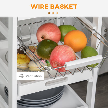 Rolling Kitchen Island Cart, Mobile Utility Storage Cart with Drawer, Wire Storage Basket, Removable Tray, White Kitchen Islands & Kitchen Carts   at Gallery Canada