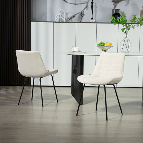 2 Pieces Dining Chairs, Set of 2 Upholstered Kitchen Chairs with Padded Seat and Steel Legs for Living Room Cream White