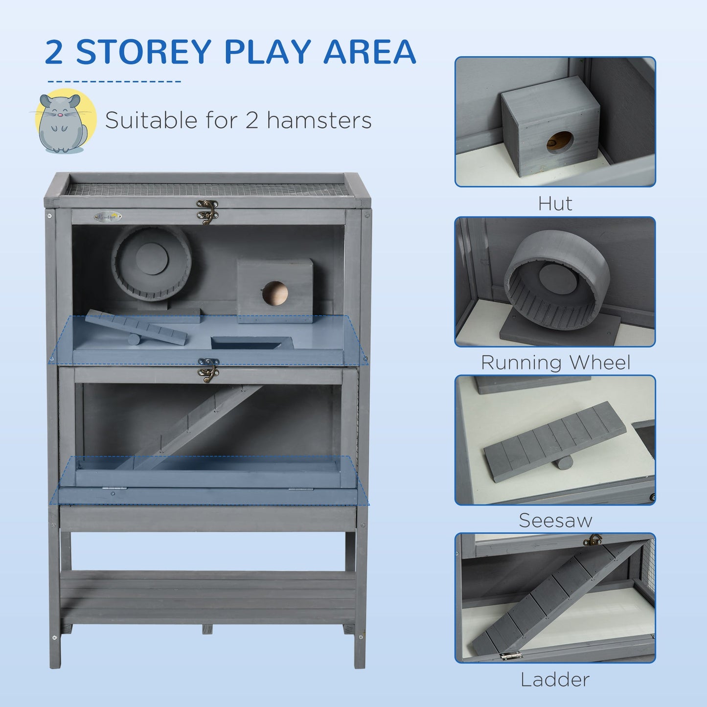 Wooden Hamster Cage, Mice Rodent Small Animals Kit Hutch with Storage, Sliding Tray Seesaw Running Wheel Lockable Roof Hamster Cages   at Gallery Canada