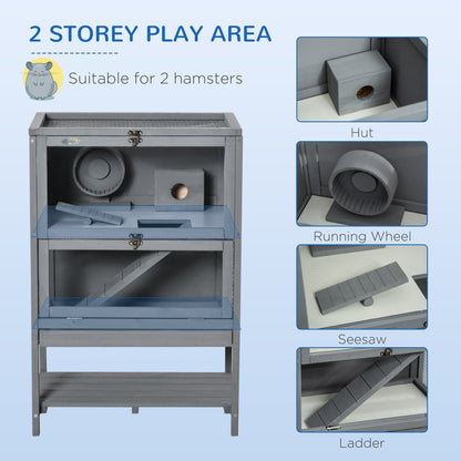 Wooden Hamster Cage, Mice Rodent Small Animals Kit Hutch with Storage, Sliding Tray Seesaw Running Wheel Lockable Roof - Gallery Canada