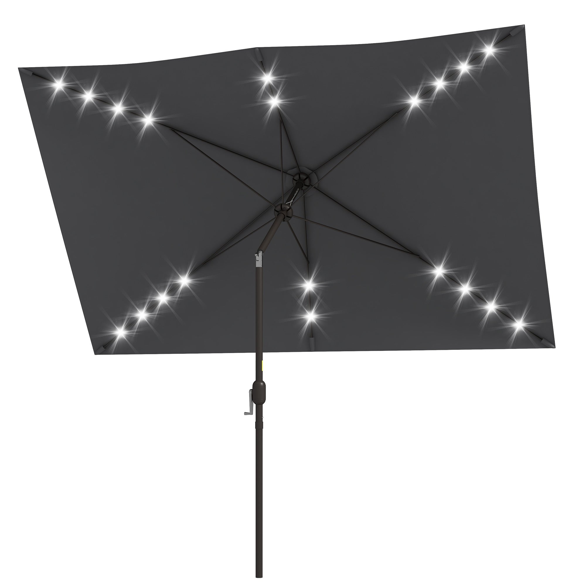 6.5x10ft Patio Umbrella Tilt Aluminum Outdoor Market Parasol with Solar Powered LEDs, Crank - Dark Grey Sun Umbrellas at Gallery Canada