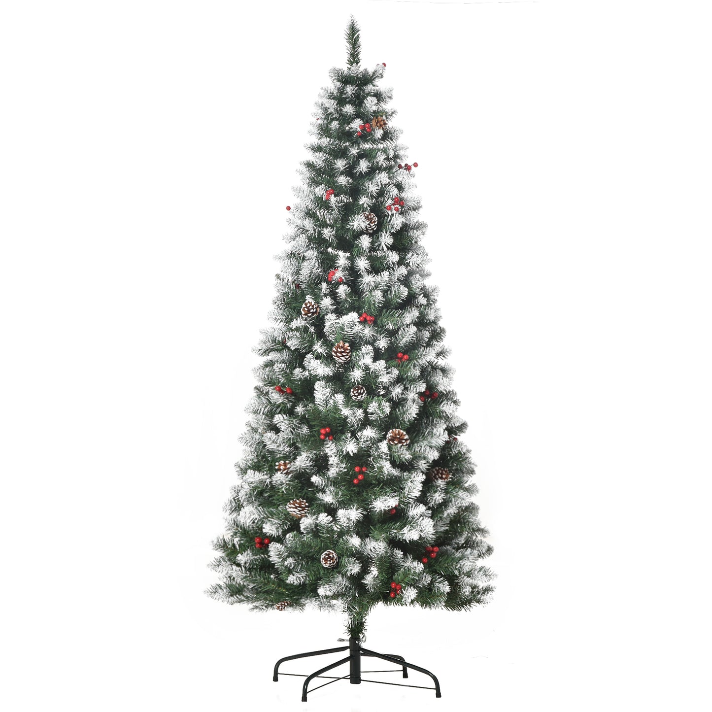 6ft Decorated Christmas Tree with Red Berries and Pine Cones, Flocked Christmas Tree with Pencil Shape, Green Flocked Christmas Trees   at Gallery Canada