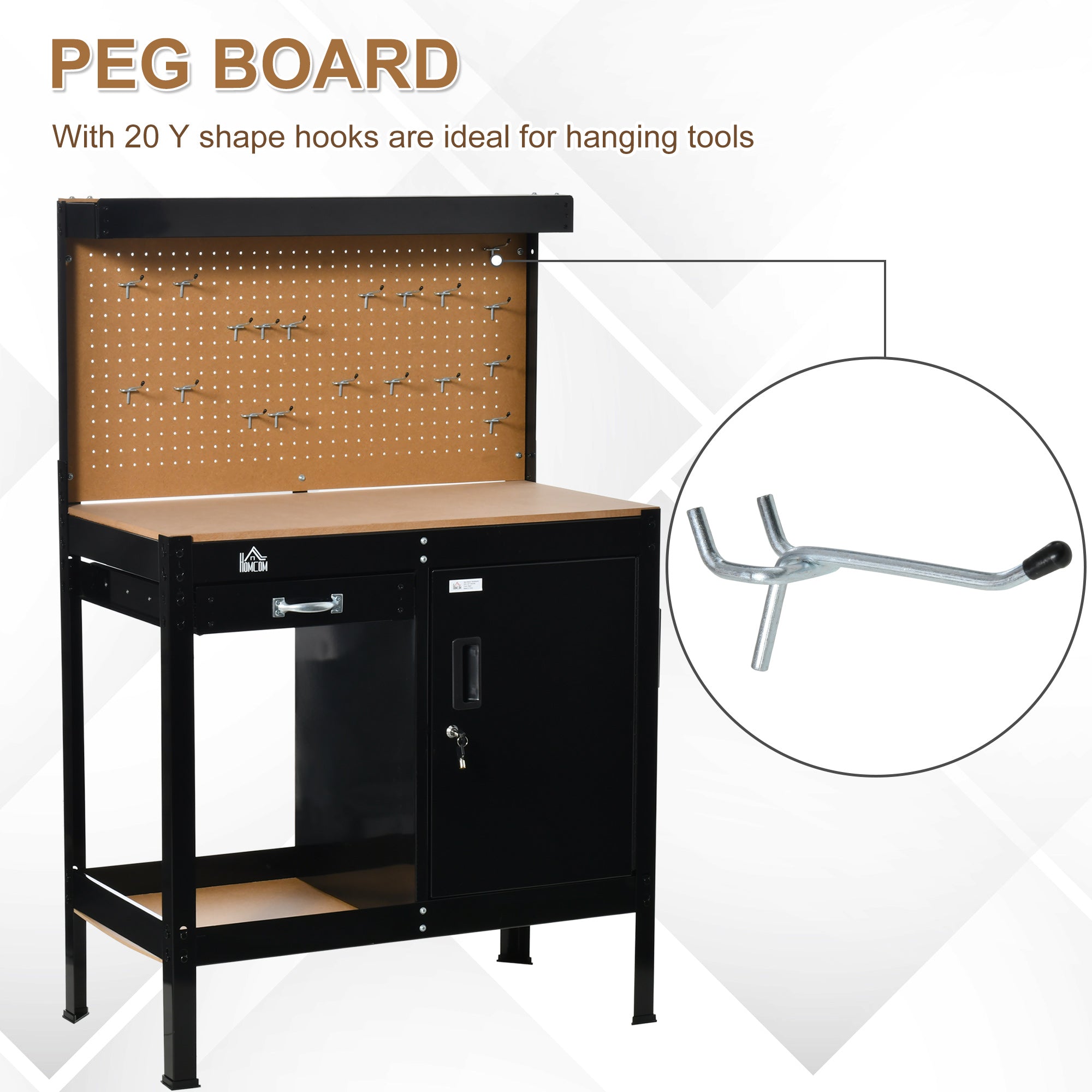 Multipurpose Tool Workbench for Garage, Garage Bench with Storage Drawer, Peg Board, Lockable Cabinet Office Desks & Work Stations at Gallery Canada